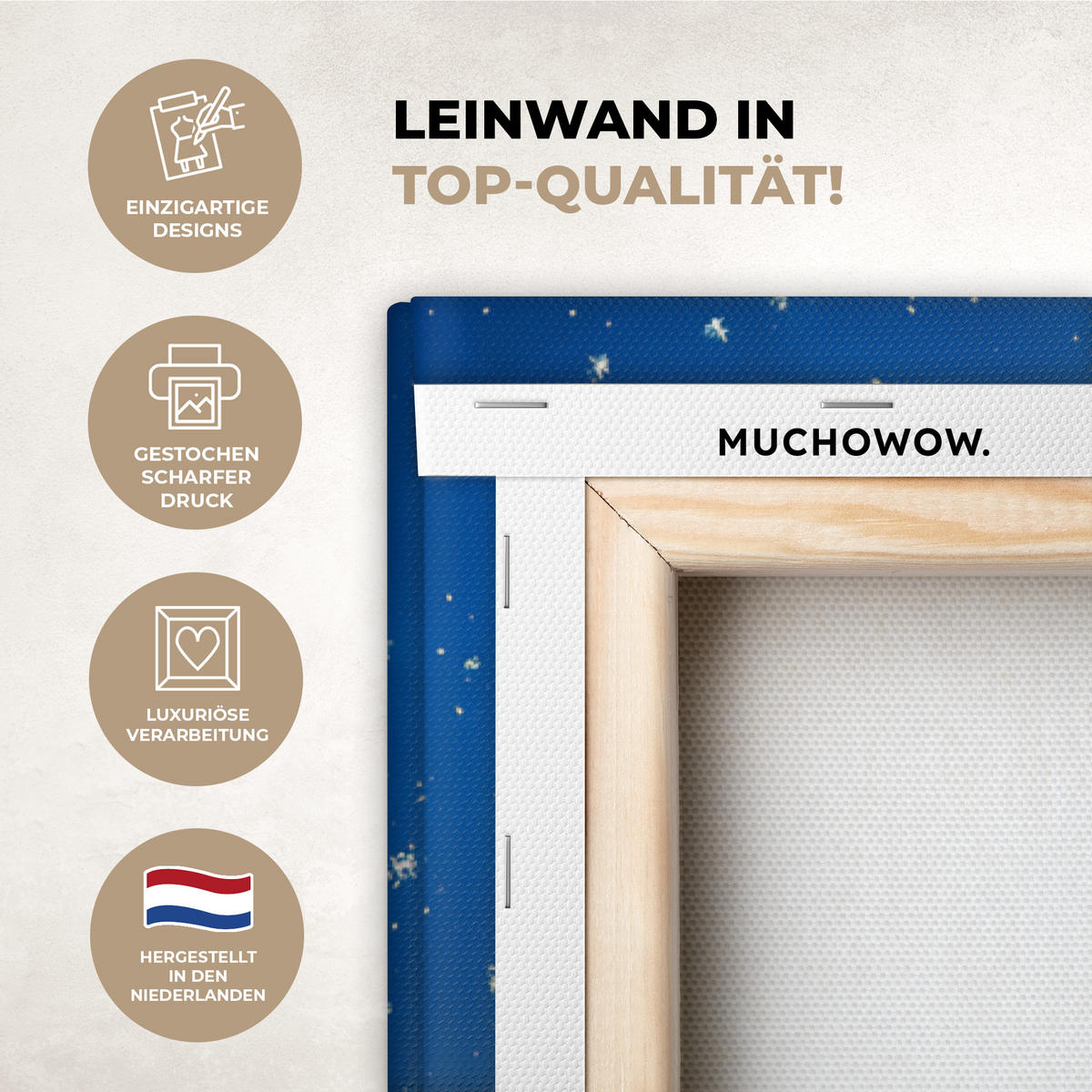 LEINWANDBILD Weihnachtsmann - Rentier - Weihnachten - Schnee Deko Groß 90x140 cm - Cognac, Textil (90/140cm) - MuchoWow