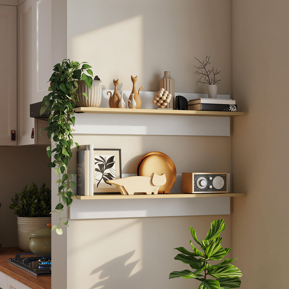 WANDREGAL 2er-Set Schweberegal, Wandboard, Regalbrett zur Präsentation Weiß - Weiß, Holzwerkstoff (16.5/20/80cm) - HOMCOM