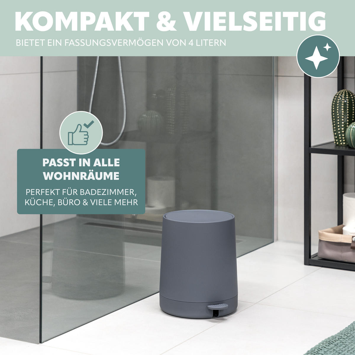 KOSMETIKEIMER TESERO, Kunststoff, grau - Grau, Kunststoff (22.5/25.5/25cm) - eluno