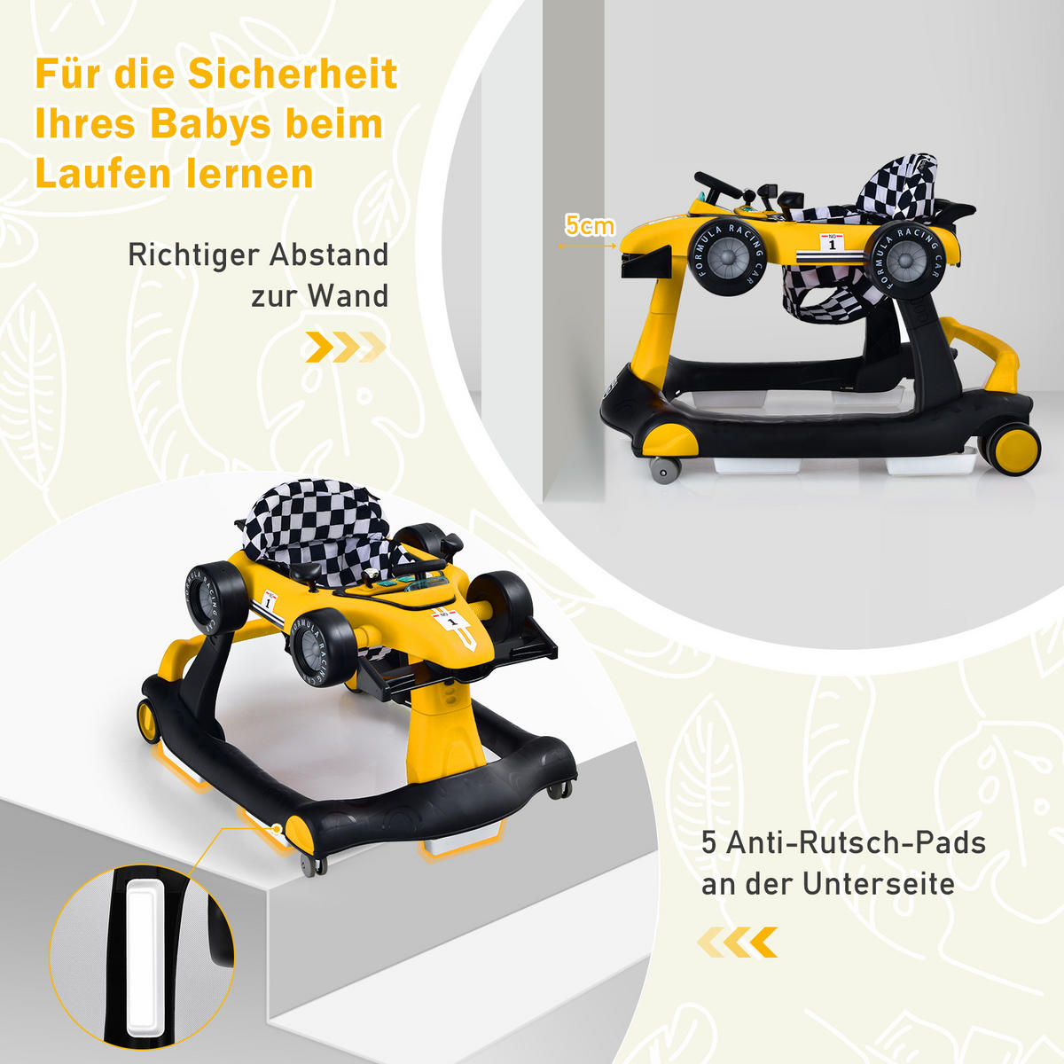 LAUFLERNWAGEN Klappbar Gelb - Gelb, Kunststoff (64/56/76cm) - COSTWAY
