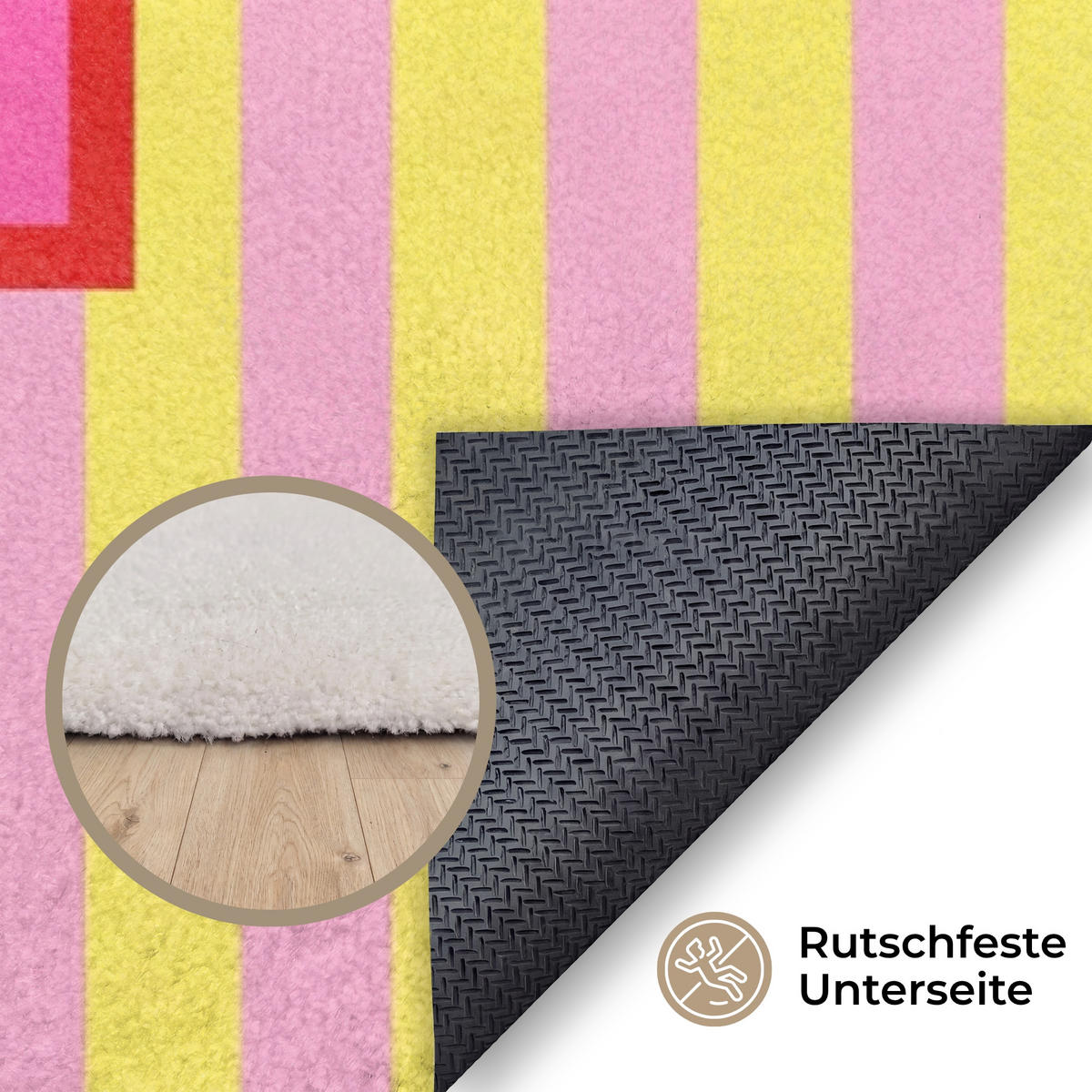 TEPPICH - Text - Streifen - Rosa - 120x80 cm - Pink, Kunststoff/Textil (120/0.4cm) - OnlyWow
