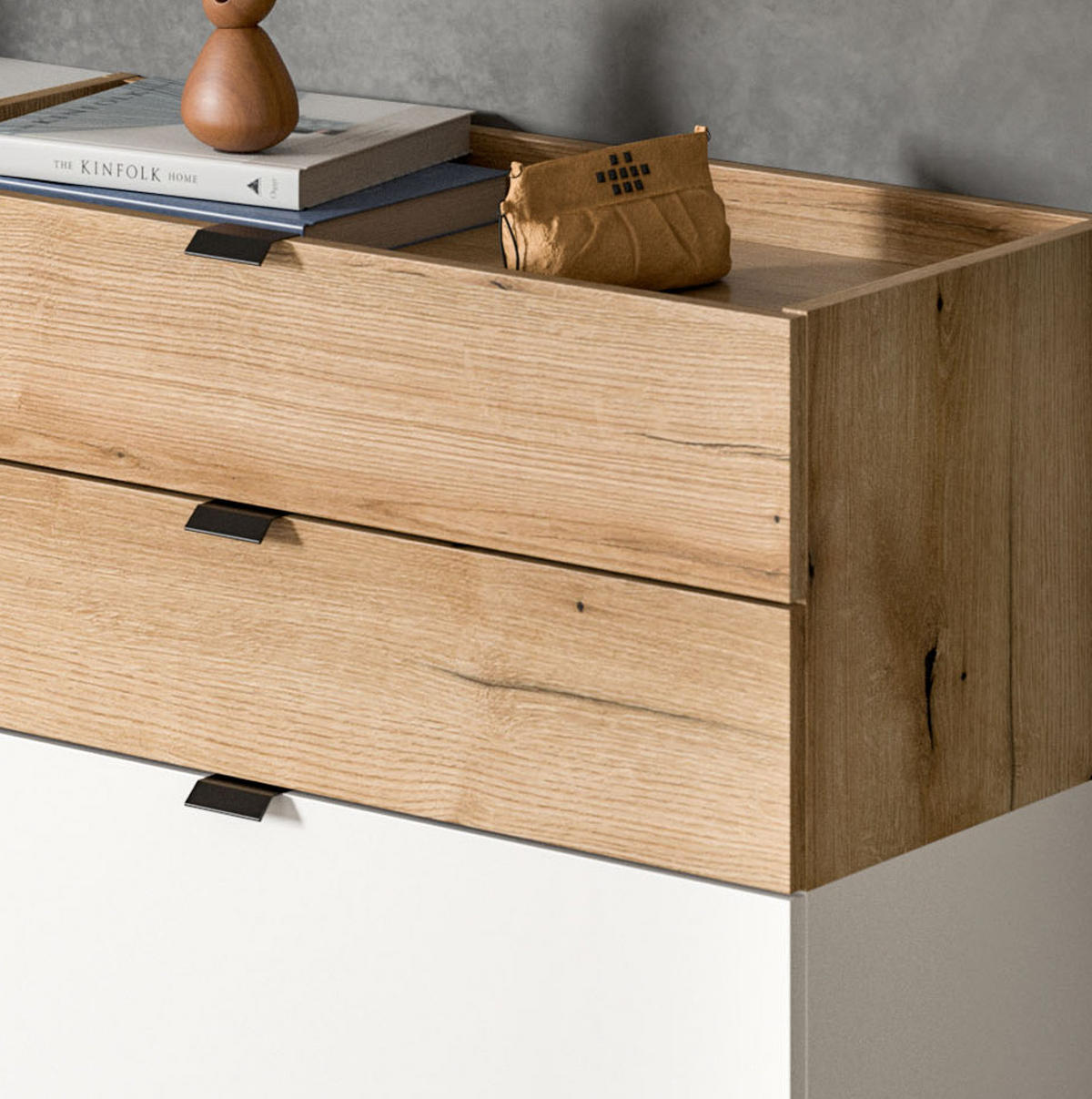 SCHUHSCHRANK weiß, Evoke Eiche 120 cm, Flur Kommode hängend mit Soft-Close - Eichefarben/Schwarz, Holzwerkstoff/Kunststoff (120/64/37cm) - Inn.Furn