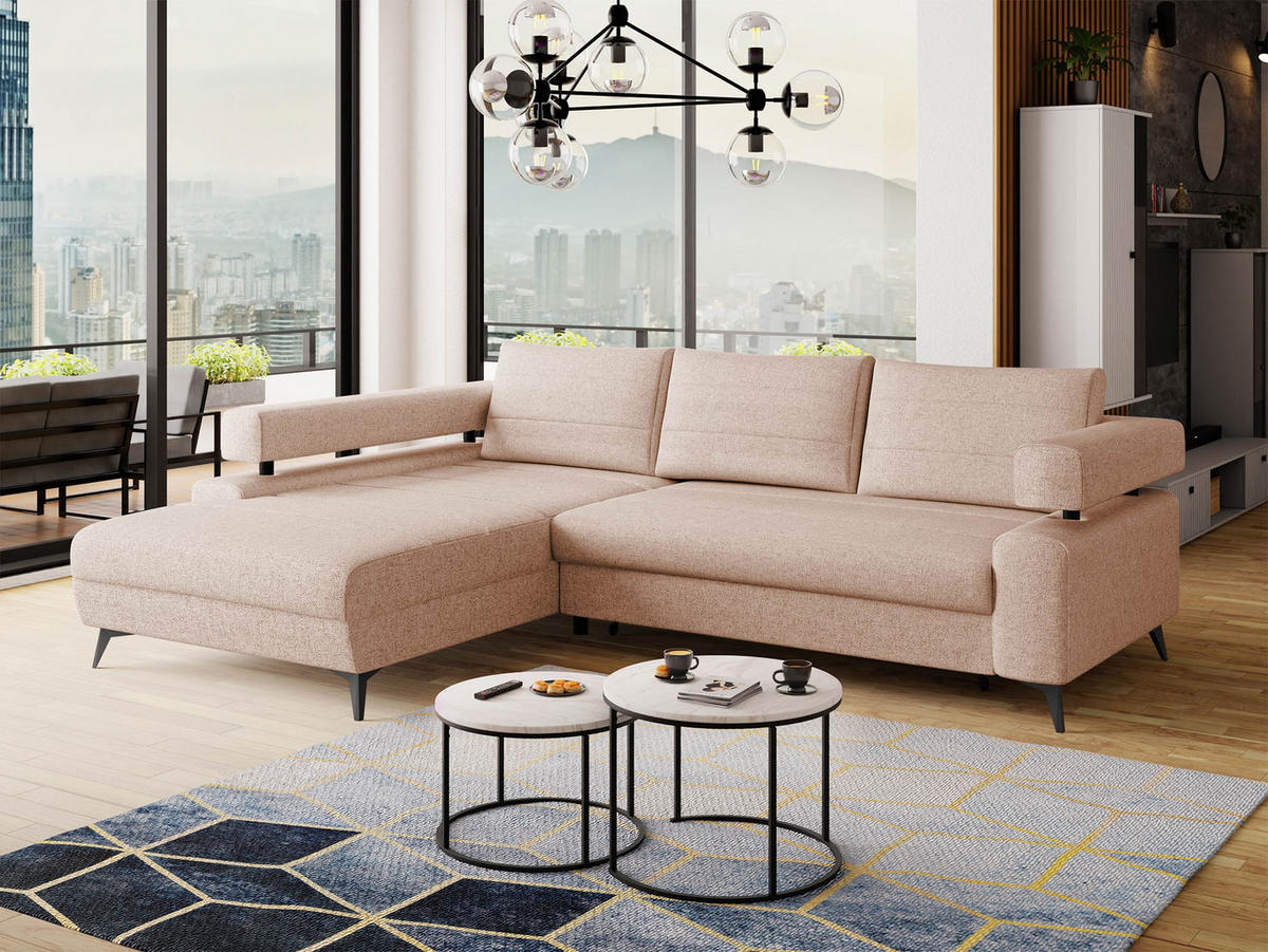 ECKSOFA Rosa, Seite: Links OT-2R - Hellrosa/Schwarz, Holz/Textil (265/184cm) - MIRJAN24