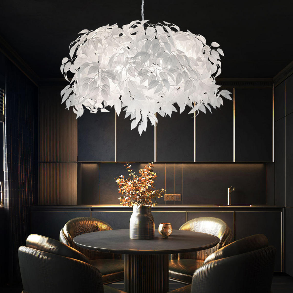 HÄNGELEUCHTE LEAVY Weiß Chrom Blätter - Weiß, Metall (70/70/150cm)