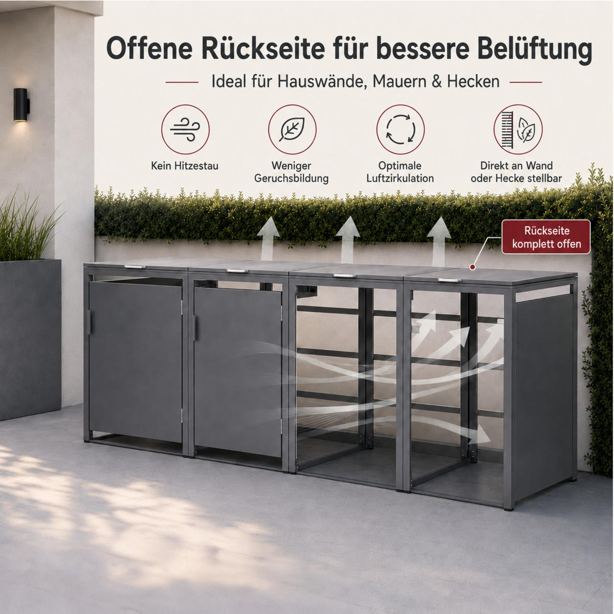 MÜLLTONNENBOX für Hauswände 3er, MTW3 - Anthrazit, Metall (204/118/80cm) - Albatros