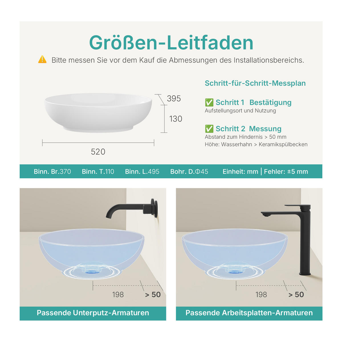 WASCHBECKEN Oval Keramik Weiß Glänzend 52 / 39,5 / 13 cm - Weiß, Keramik (39.5/13/52cm) - EMKE