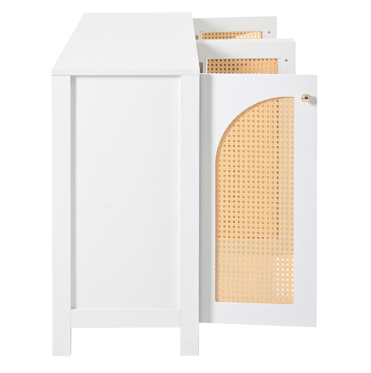 SIDEBOARD aus MDF mit 4 Kunst-Rattantüren Weiß - Weiß, Holzwerkstoff (145/40/80cm) - Modenvie