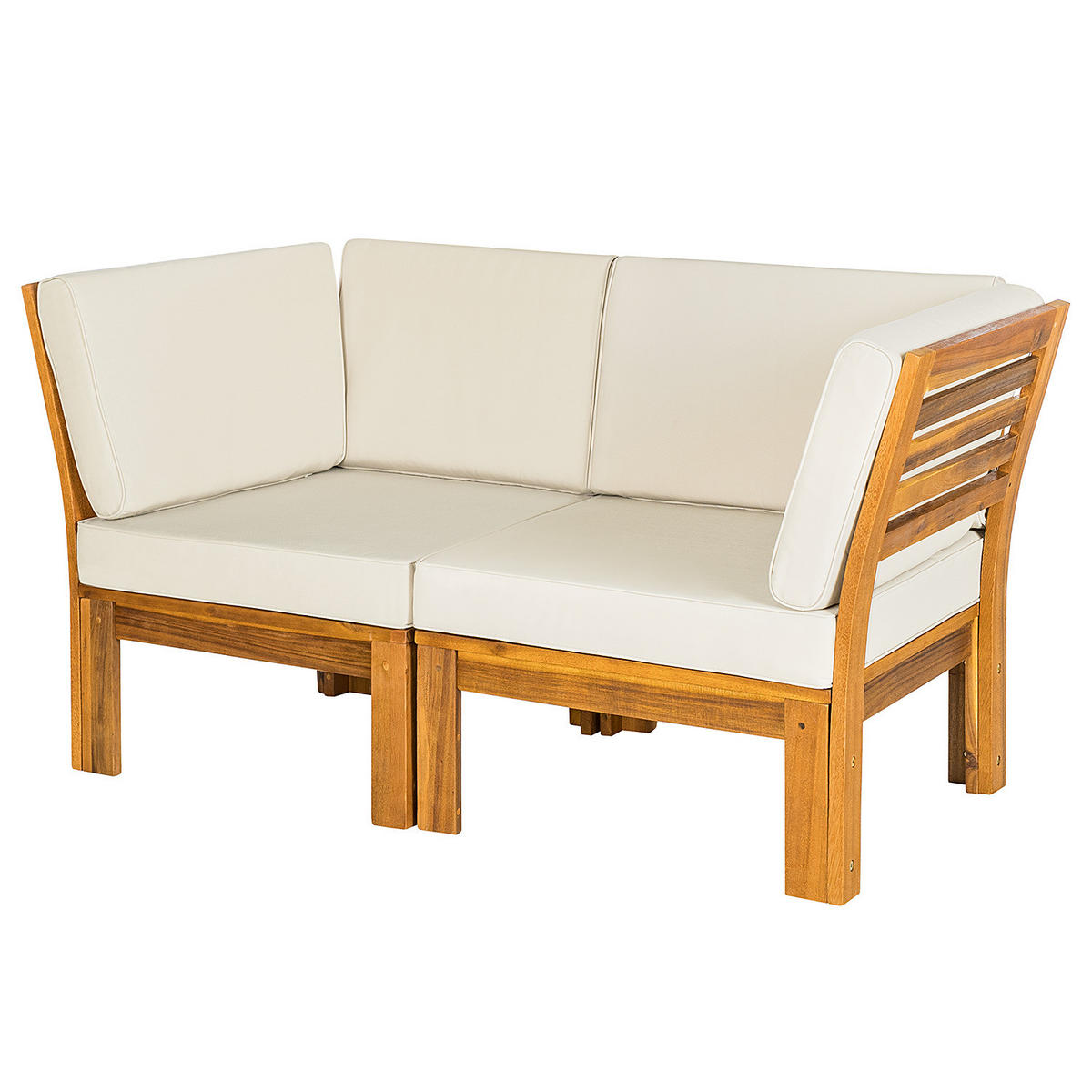 LOUNGEGRUPPE - 2-teilig - Webstoff / Akazie massiv - Weiß, Holz/Textil - home24