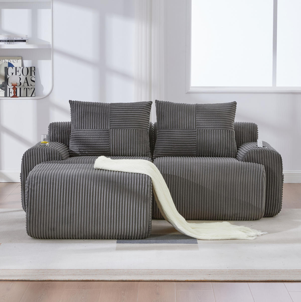 SOFA modular 2-Sitzer 200 x 174 cm Cord Dark Gray - Dunkelgrau, Kunststoff (174/200.1cm) - Meubliv