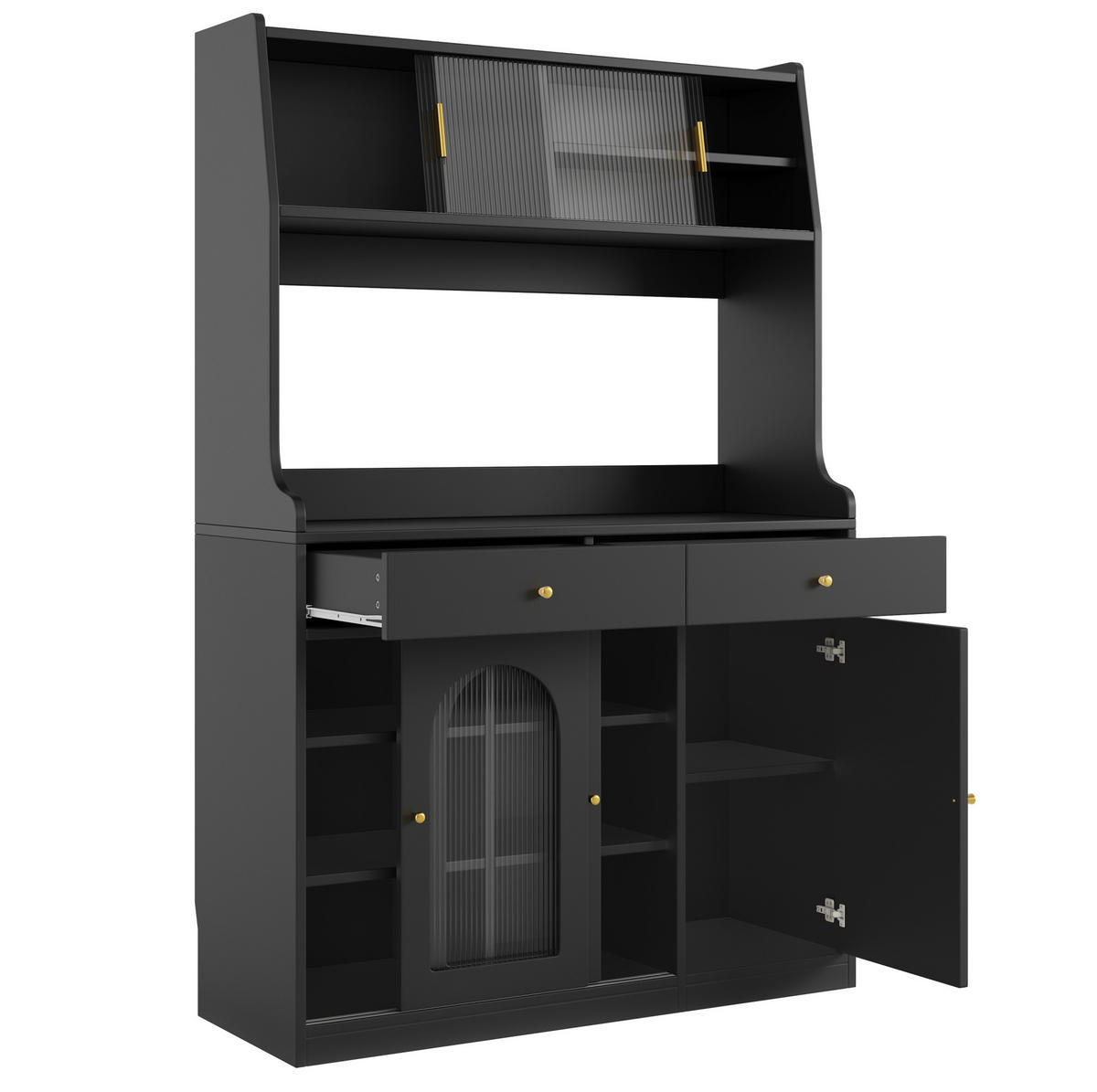ANRICHTE Hochschrank 120/40/180 cm aus MDF und Holzwerkstoff mit LED-Beleuchtung Schwarz - Schwarz, Holzwerkstoff (120/180/40cm) - Modenvie
