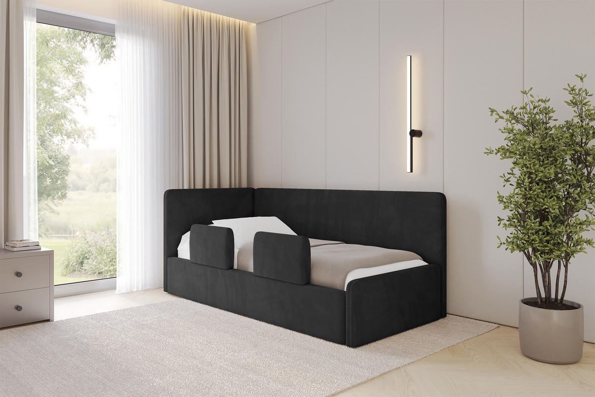 EINZELLBETT Jugendbett mit Bettkasten und Matratze H3/H4, Rechts - NORY 100x200 Schwarz - Anthrazit, Holzwerkstoff/Textil (100/200cm) - ALTDECOR