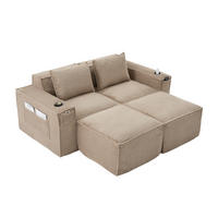 2-SITZER-SOFA DE-33836 mit 2 Hockern Khaki - Sandfarben, Textil (188/75/162cm) - ComfortXL