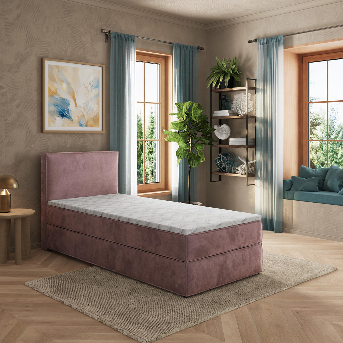BOXBETT PELLIO 90x200 cm mit Matratze und Topper - Lila - Lila, Holz (90/200cm) - MASSENO