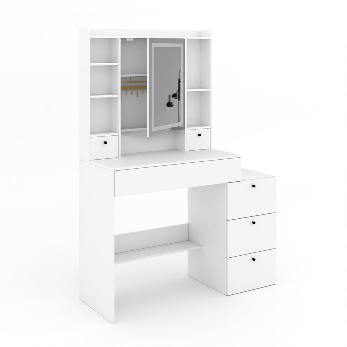 SCHMINKTISCH Livora Weiß 105.5 cm mit LED-Spiegel - Weiß, Holzwerkstoff (105.5/146.5/40cm) - Vicco