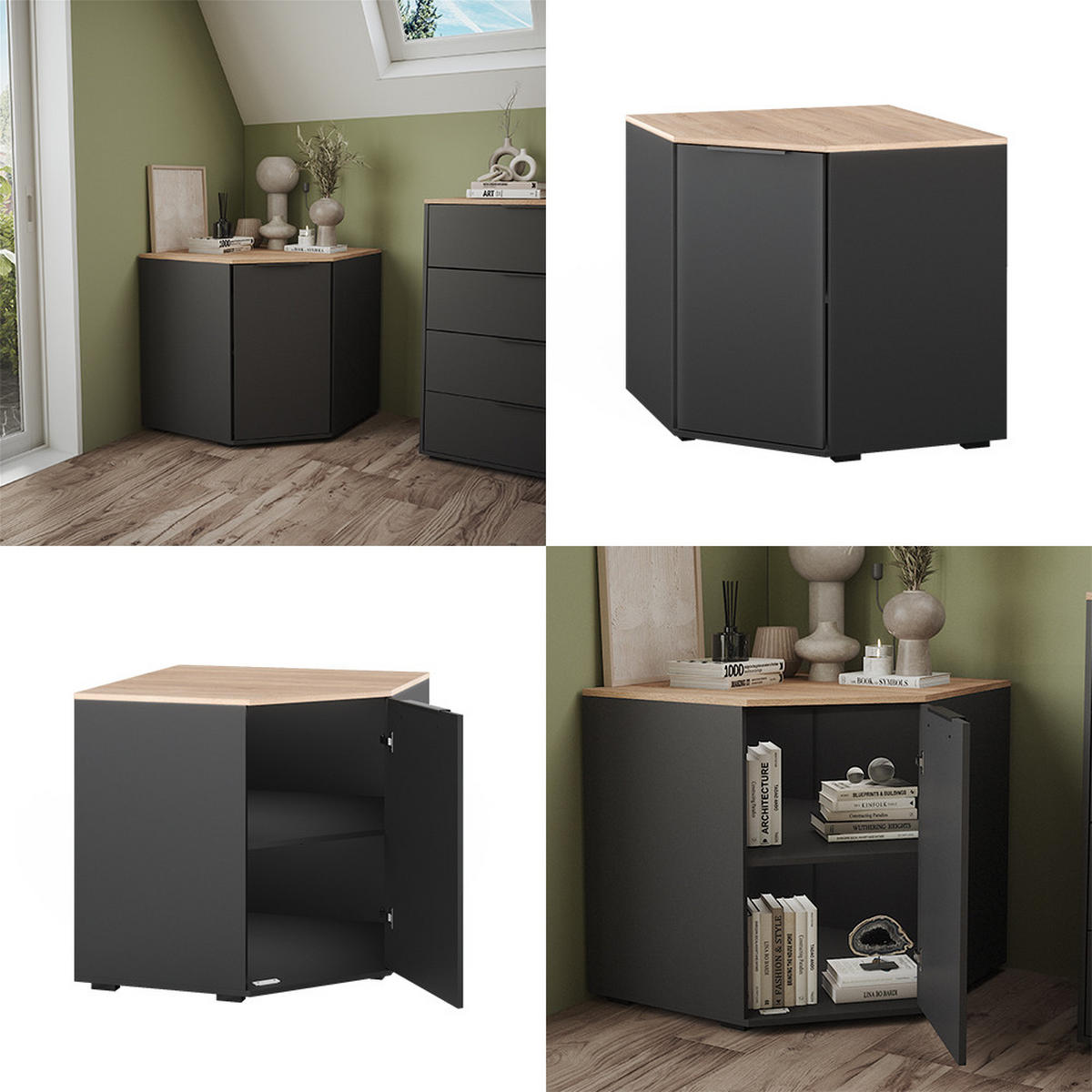 KOMMODE Betti Anthrazit 77.9 x 77.9 cm mit 1 Türen - Anthrazit/Sonoma Eiche, Holzwerkstoff (77.9/77.9/77.9cm) - Vicco