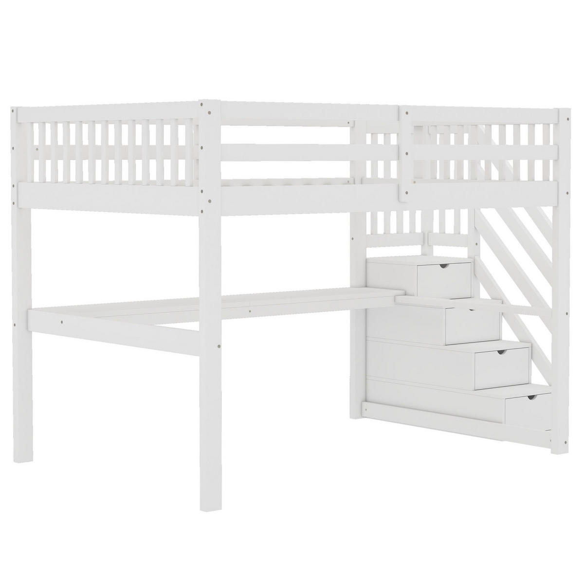 HOCHBETT 140/200 cm Weiß aus Kiefernholz und MDF mit Stauraum und Schreibtisch - Weiß, Holz (140/200cm) - OKMYHOME