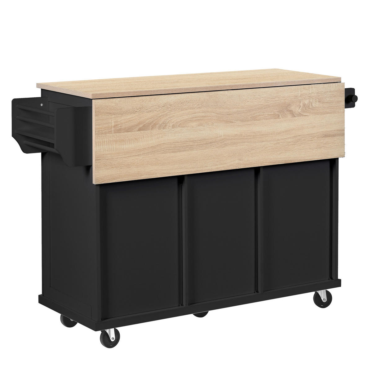 KÜCHENINSEL 112x46.2-76.2x92.7 cm Schwarz mit Ausziehplatte & Mülleimer-Fach - Schwarz, Holzwerkstoff (112/92.7/76.2cm) - Modfu