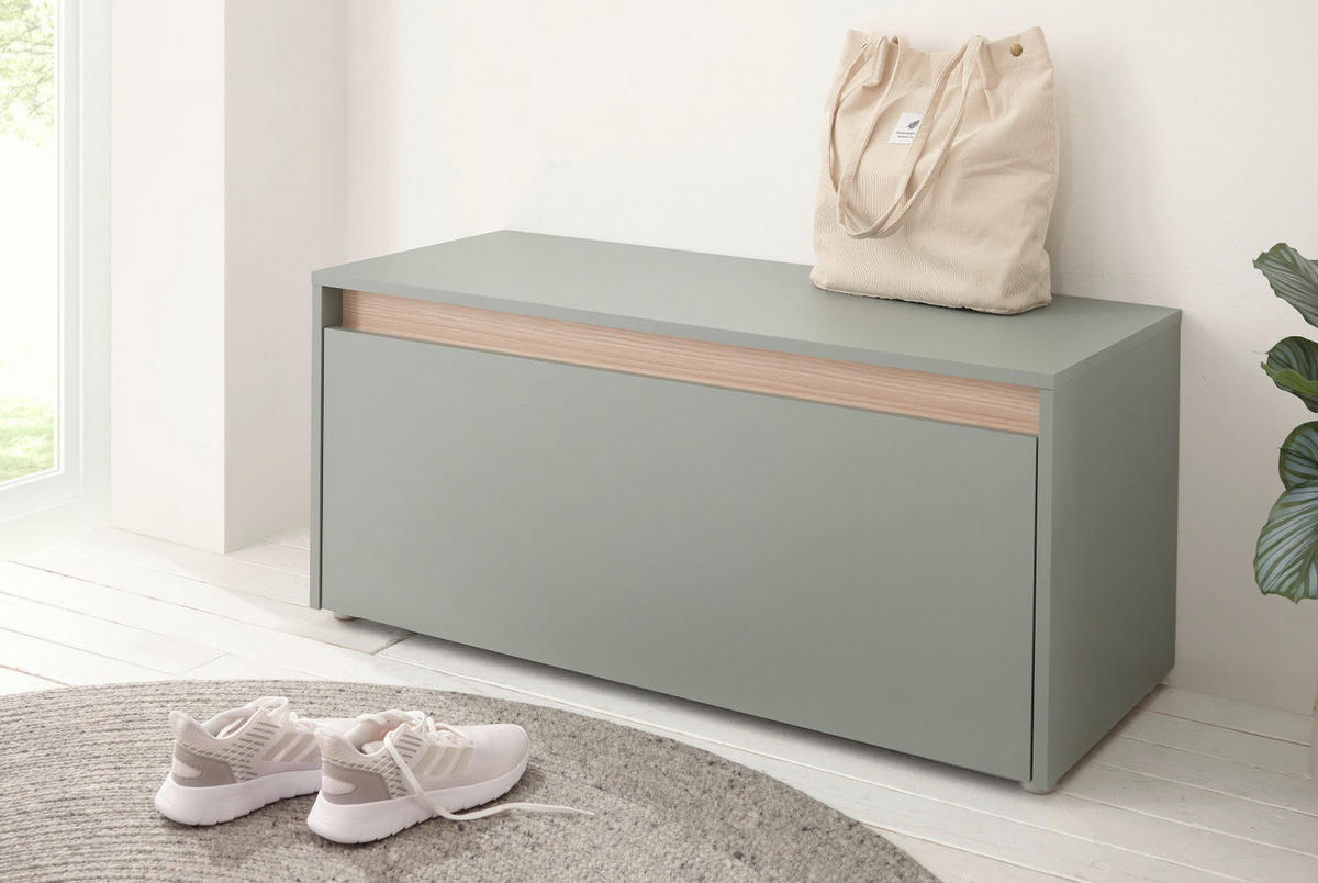 GARDEROBENBANK Salbei grün und Eiche, Schuhbank mit 4 Fächern, Breite 100 cm - Salbeigrün/Eichefarben, Holz/Holzwerkstoff (100/45/40cm) - Furn.Design