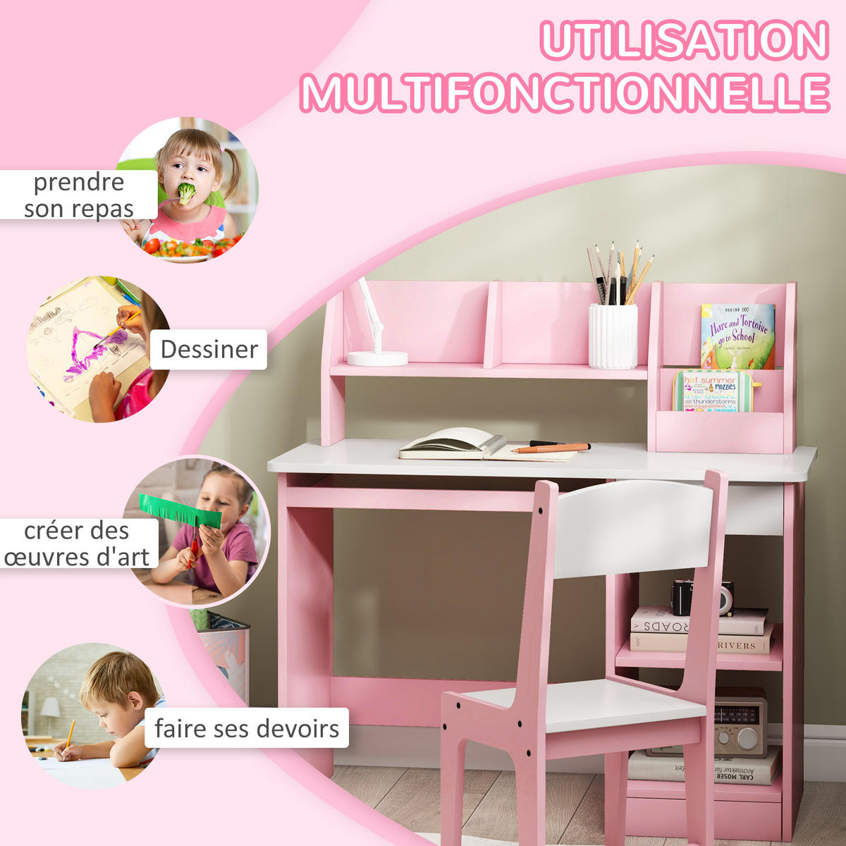 SCHREIBTISCH-SET DE-17537 Rosé - Pink, Holzwerkstoff (90/90/45cm) - ComfortXL
