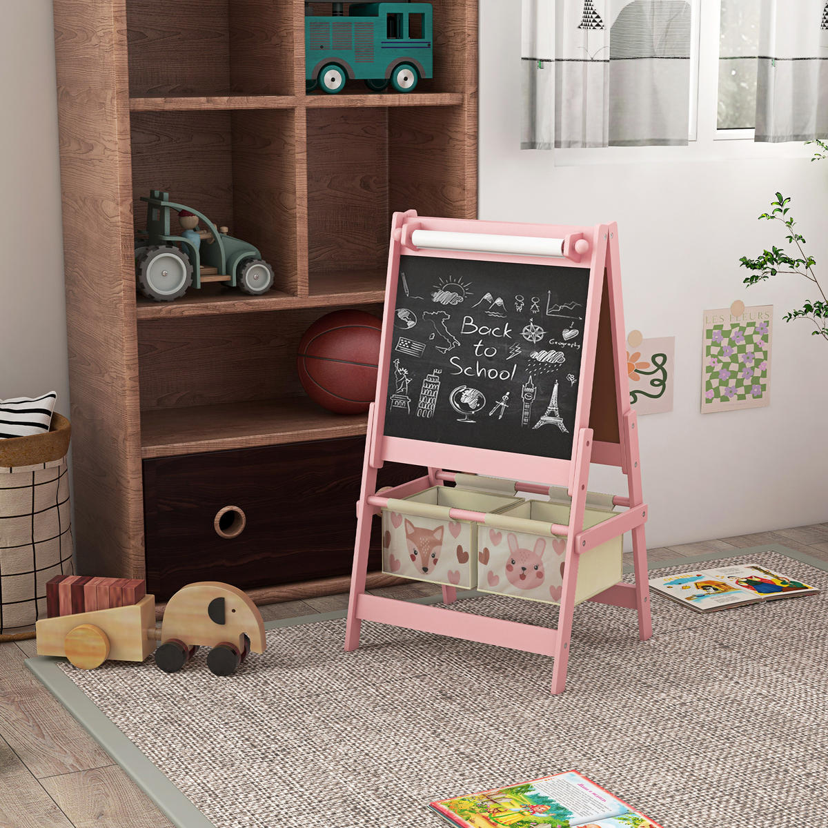 KINDERSTANDTAFEL mit Aufbewahrungskörbe - Rosa, Holzwerkstoff (46.5/93/54cm) - AIYAPLAY