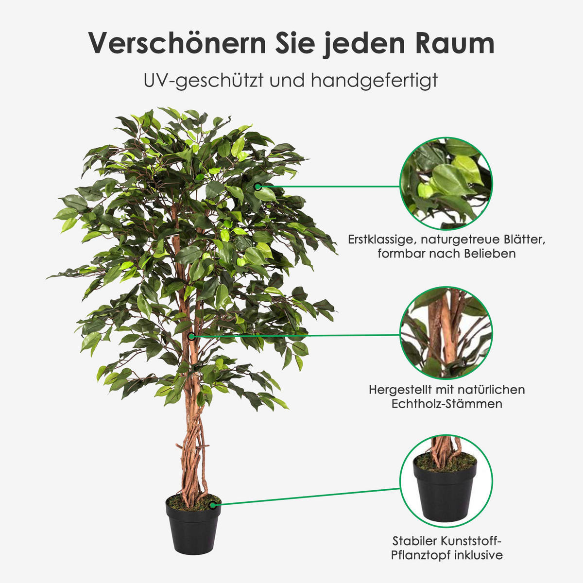 KUNSTBAUM Ficus benjamini, 120 cm - Grün, Kunststoff (120cm) - Homescapes