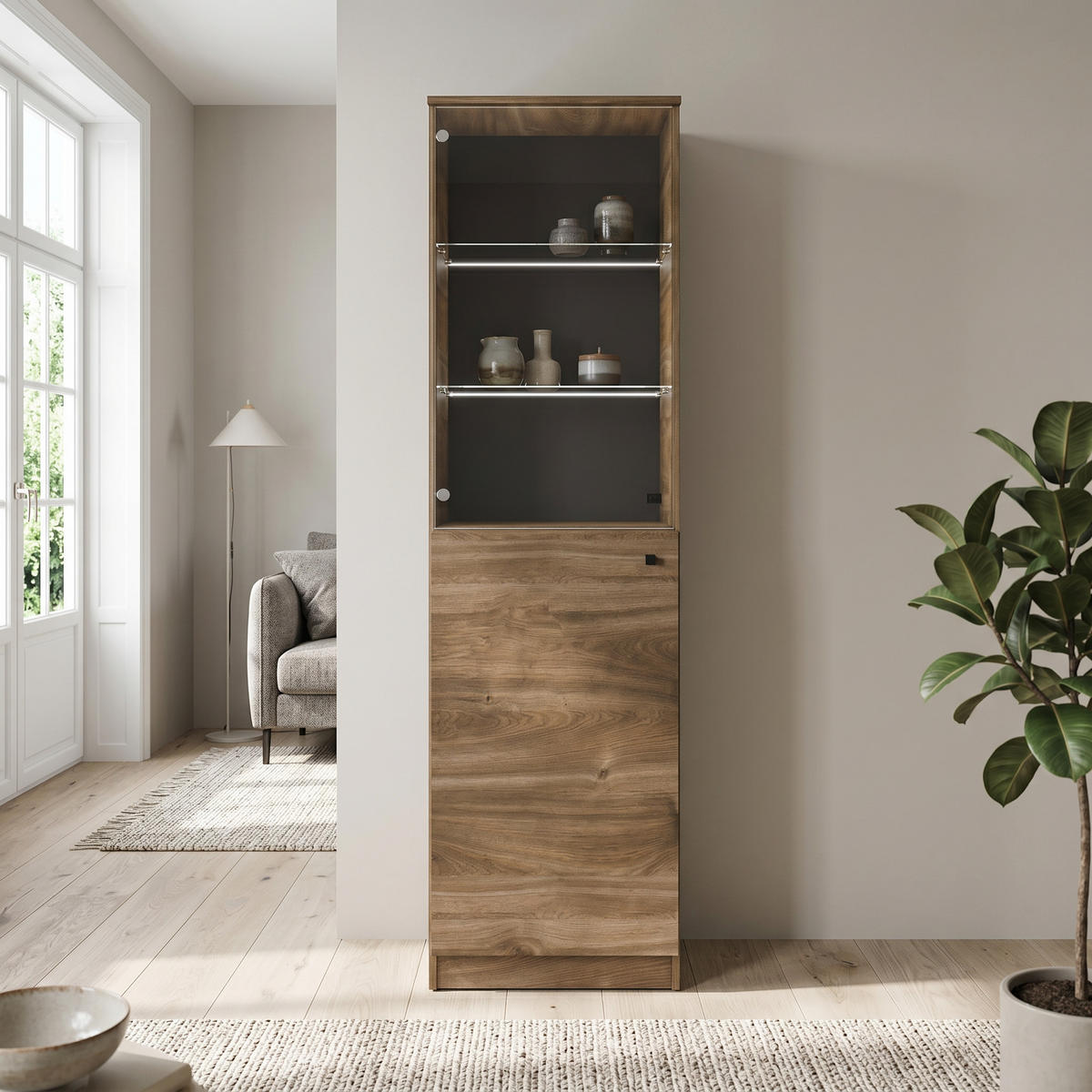 VITRINENSCHRANK NESTOS 190 x 50 cm Braun - Braun, Holzwerkstoff (50/190/40cm) - MASSENO