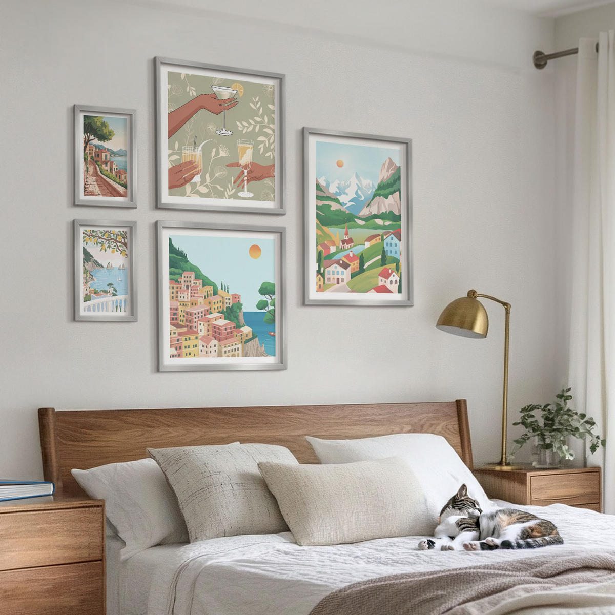 WANDBILDER 5er Set - 50x50 cm & 20x30 cm & 40x60 cm Silberner Rahmen - Meereslandschaften, Zitrusfrüchte - Silberfarben, Kunststoff (40/60cm) - ArtPrintCave