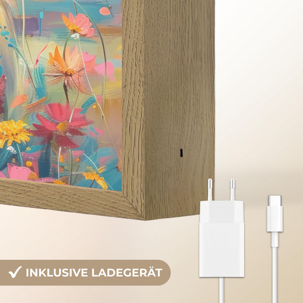 NÁSTĚNNÁ LAMPA S AKUMULÁTOREM Skotský horal - Příroda - Barevné - Květiny 40x30 cm - různobarevná, kompozitní dřevo (40/30/8cm) - OnlyWow
