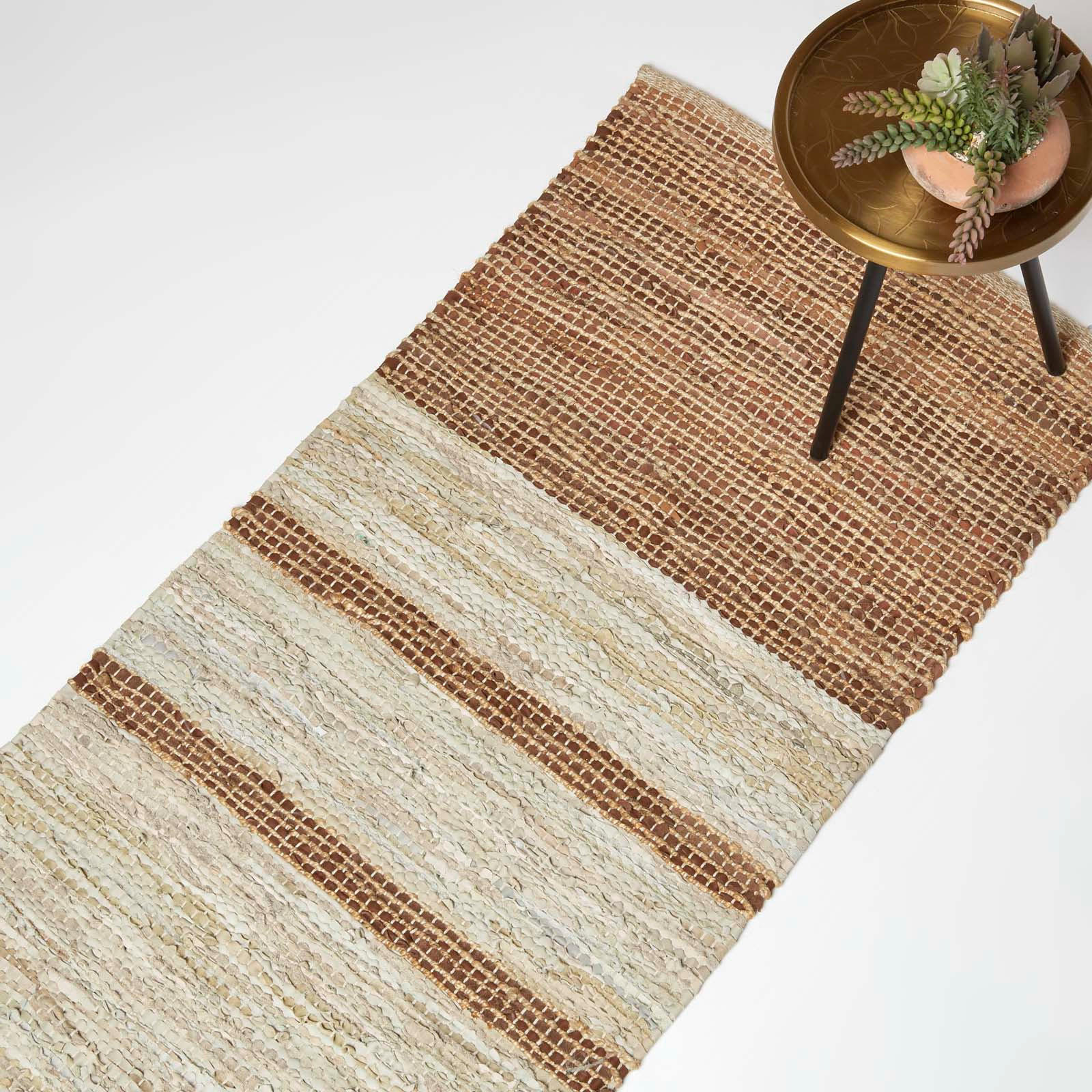 FLICKENTEPPICH-LÄUFER aus Recycling-Leder 66/200 cm - Braun, Leder (66/200cm) - Homescapes