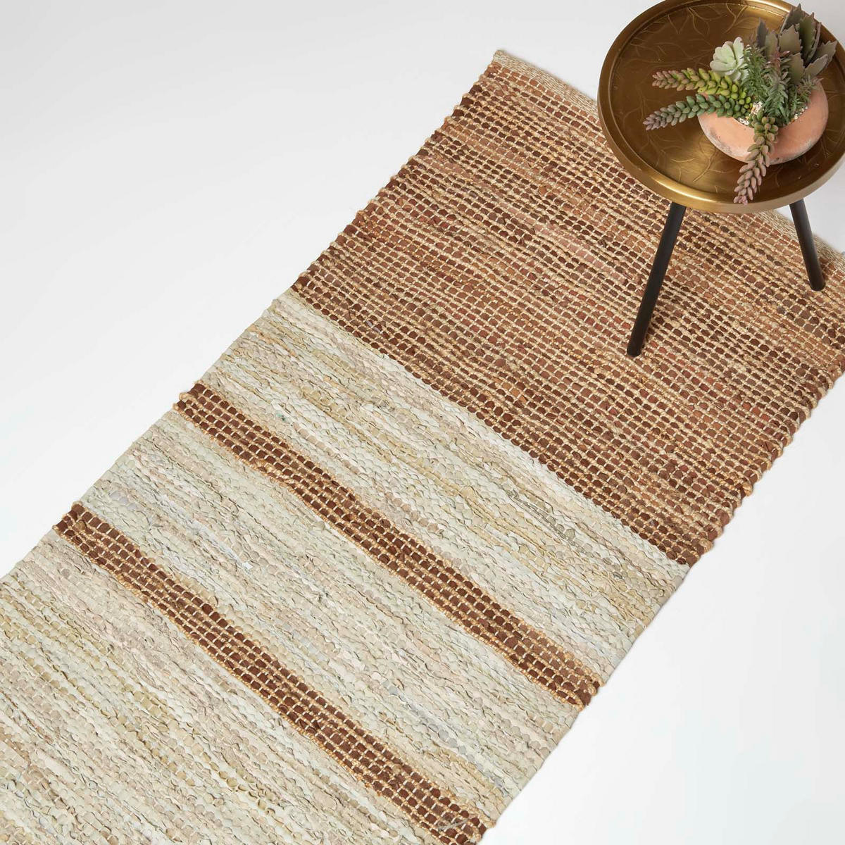 FLICKENTEPPICH-LÄUFER aus Recycling-Leder 66/200 cm - Braun, Leder (66/200cm) - Homescapes