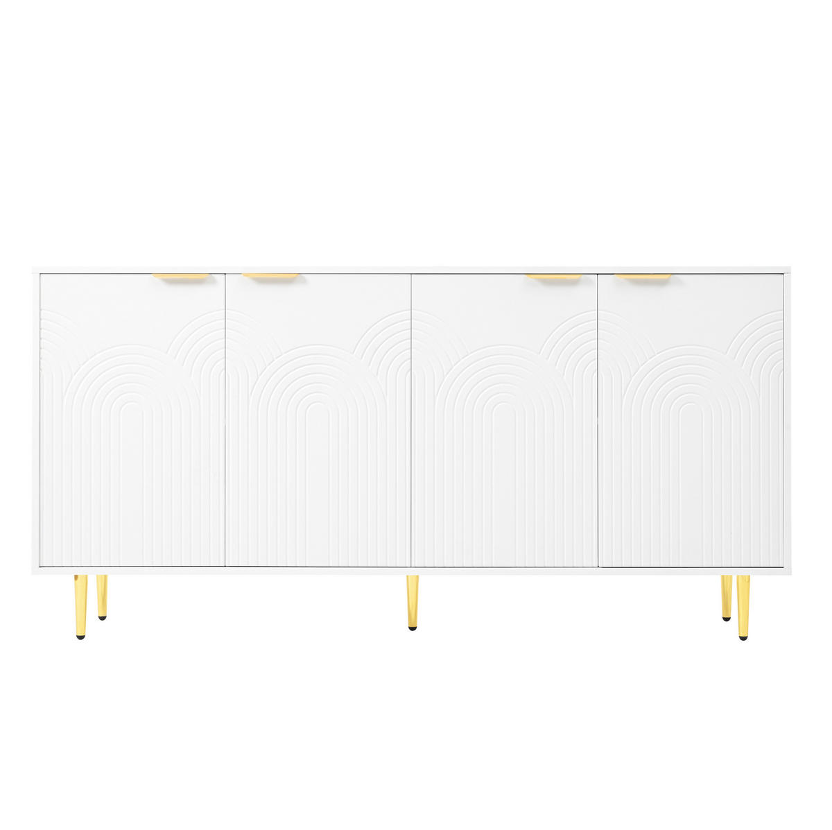 SIDEBOARD 160/40/80 cm mit 4 Türen in Weiß mit goldfarbenen Griffen - Weiß, Holzwerkstoff (160/80/40cm) - BEAOK