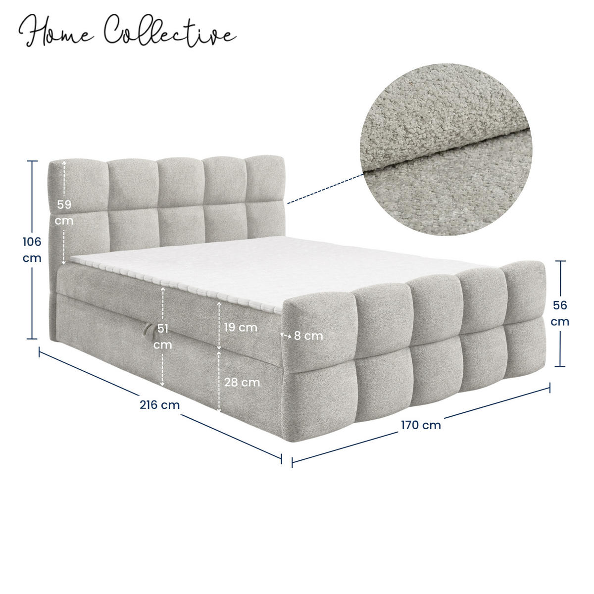 BOXSPRINGBETT mit zwei Stauräumen 160x200 cm in Hellgrau - Hellgrau, Textil (160/200cm) - Home Collective
