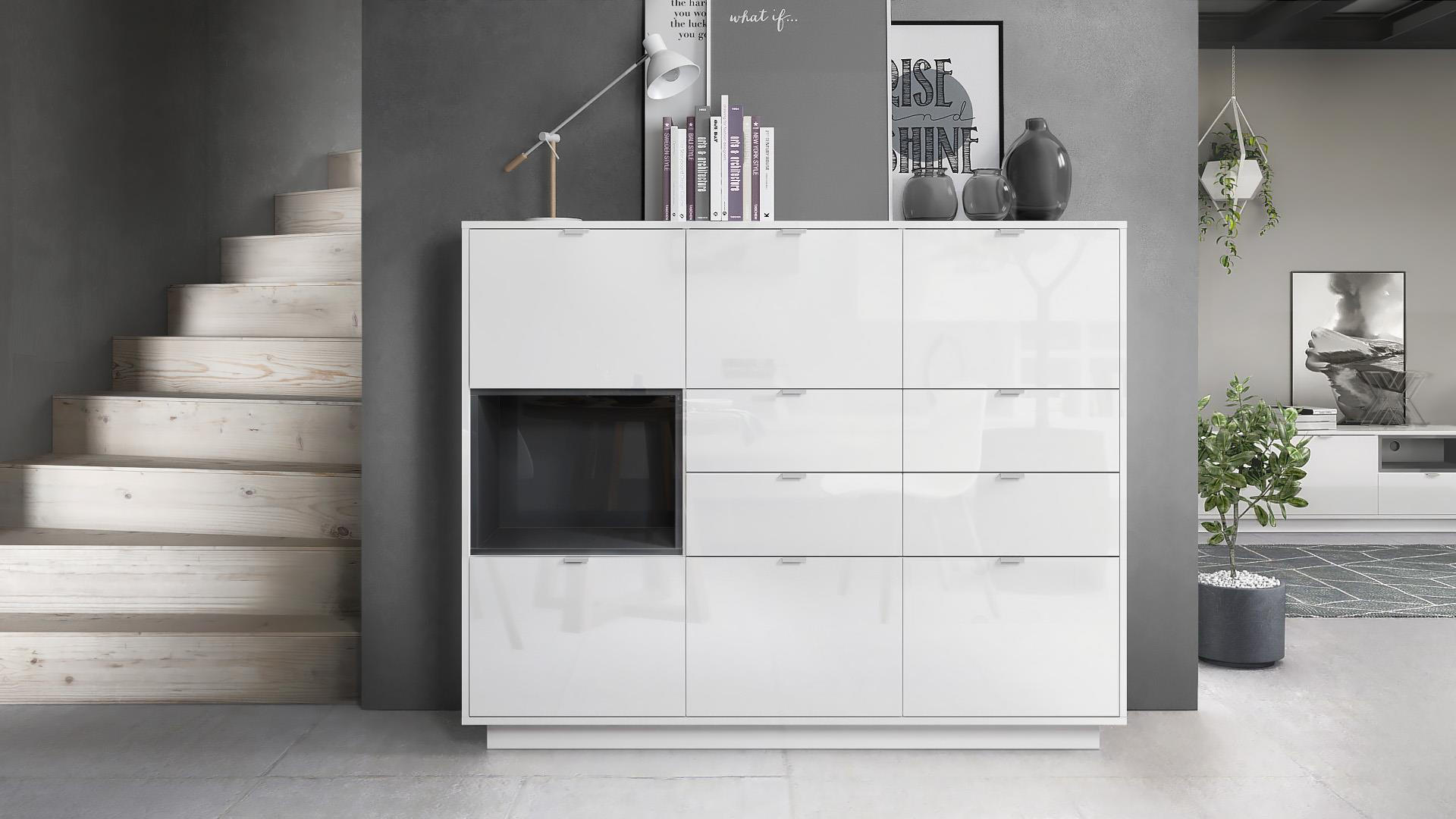 HIGHBOARD Metro Einsatz in Schwarz Hochglanz - Schwarz Hochglanz, Holzwerkstoff (153/123/38cm) - Vladon