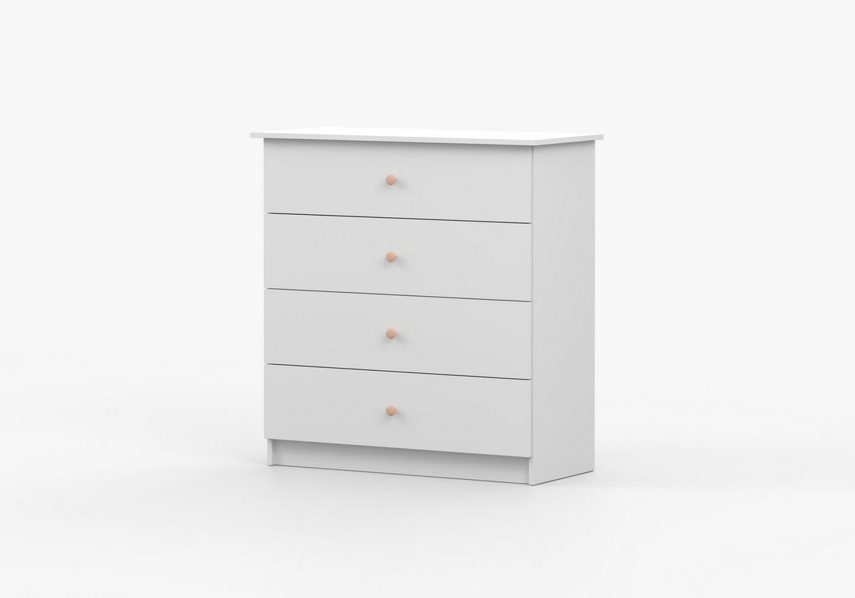 JUGENDZIMMER Livani in Weiß 6-teiliges Kinderzimmer Komplettset mit rosa Griffen - Weiß, Holzwerkstoff (80/200/120cm)