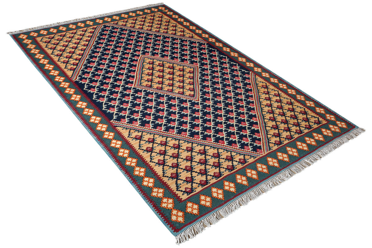 HANDWEBTEPPICH Kelim Senneh Blau 148/105 cm Schurwolle - Blau, Textil (105/148cm) - Looma