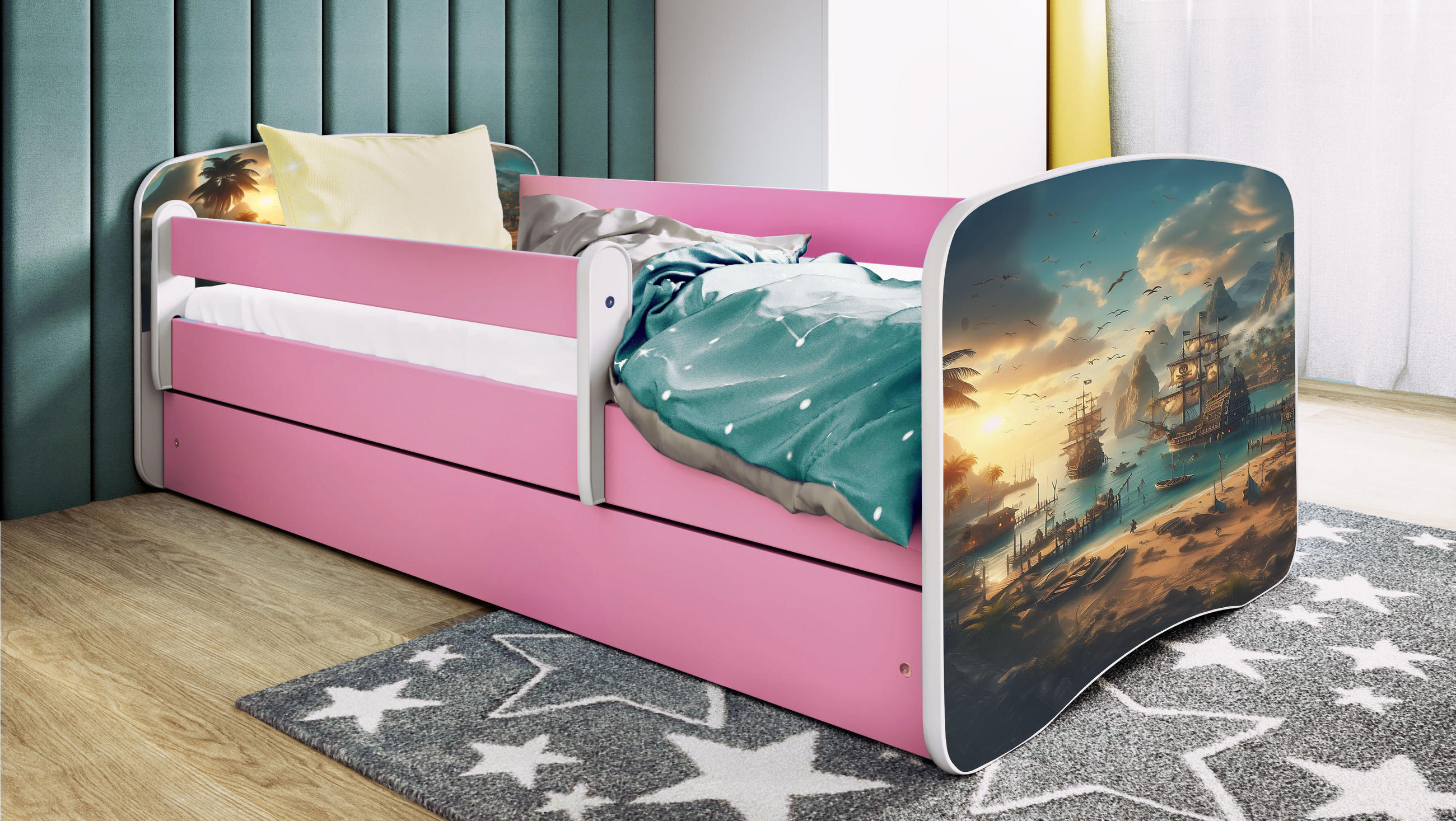 KINDERBETT Schiff mit Schublade 140/70 80/61/144 - Rosa, Holzwerkstoff (70/140cm) - RAUMHIRSCH FURNITURE