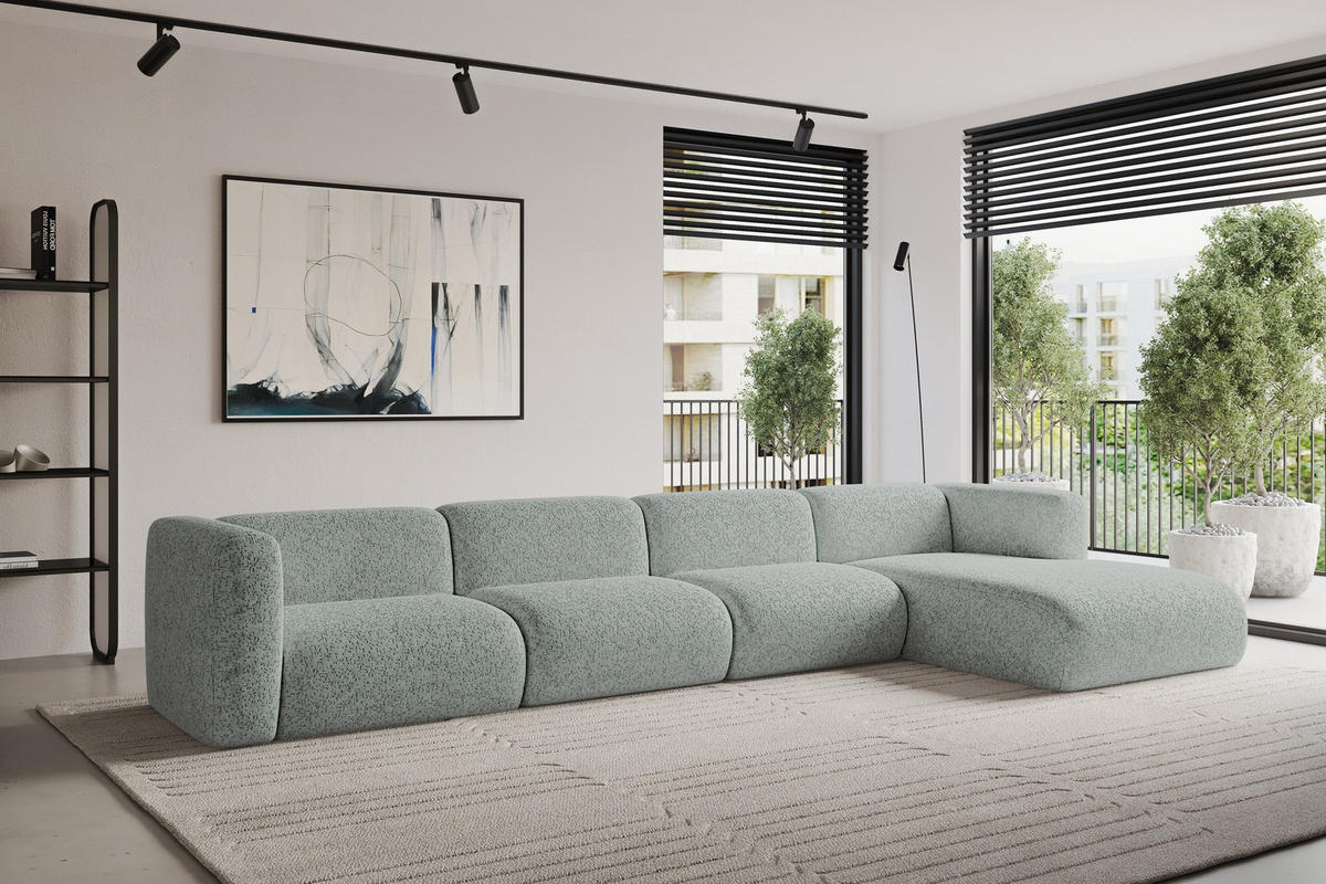 ECKSOFA Ottomane Rechts MIRA-L3 409x179x70 Grün Velours - Schwarz/Hellgrün, Holzwerkstoff/Kunststoff (409/179cm) - ALTDECOR