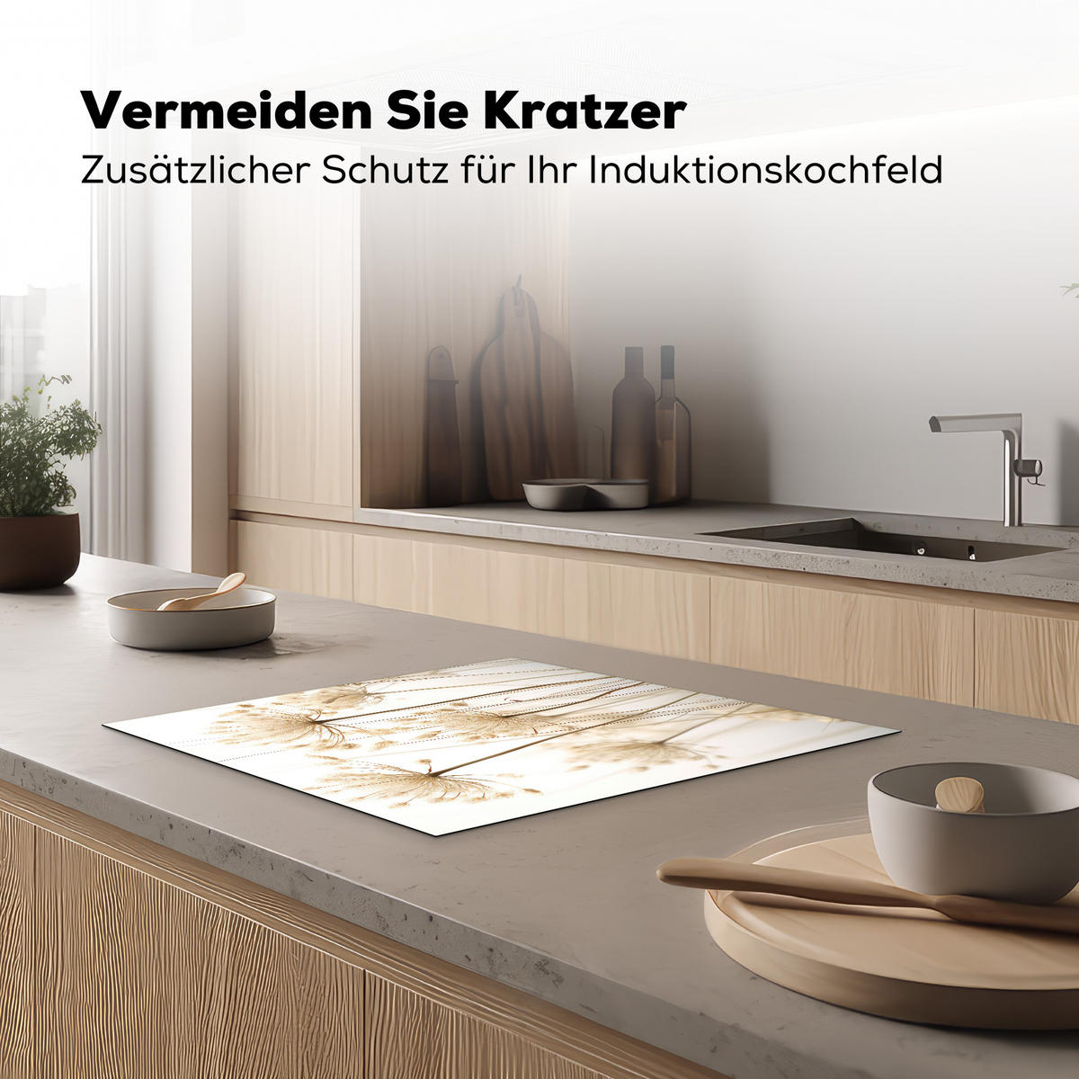 HERDABDECKPLATTE Blumen - Weiß - Sonnenlicht 59x52 cm - Ecru, Kunststoff (59/0.2/52cm) - MuchoWow