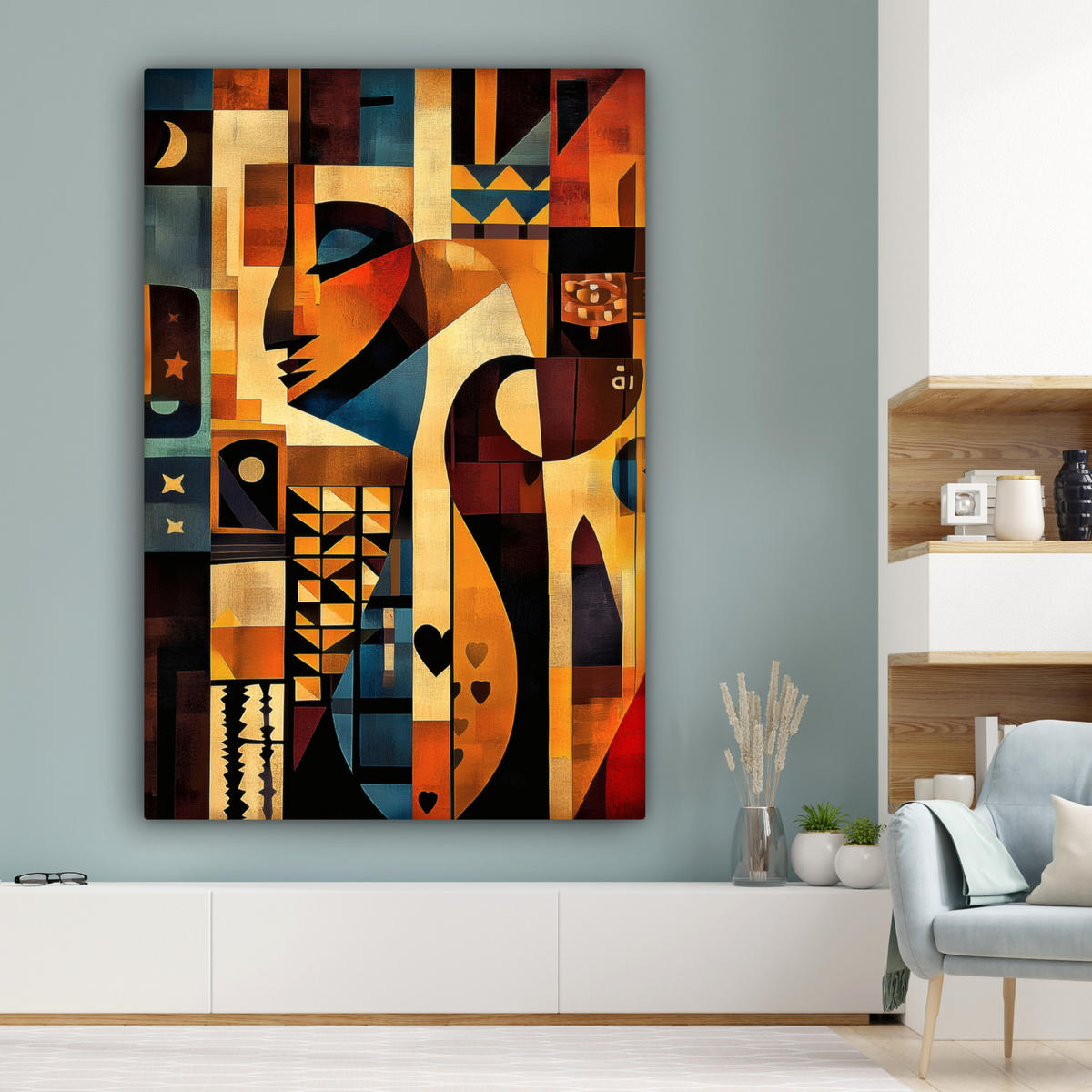 LEINWANDBILD Figuren - Abstrakt - Symbole 90x140 cm - Terracotta, Textil (90/140cm) - MuchoWow