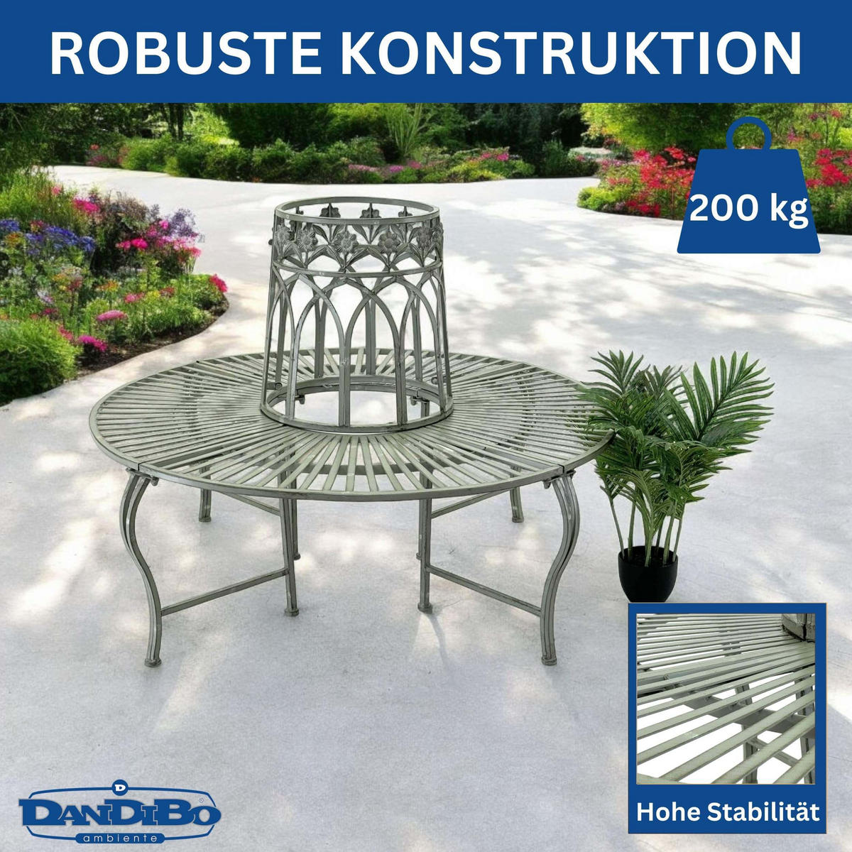 BAUMBANK Rund Metall Wetterfest Grau Rundbank ø 120 cm - Braun, Metall (120/90/120cm) - DanDiBo