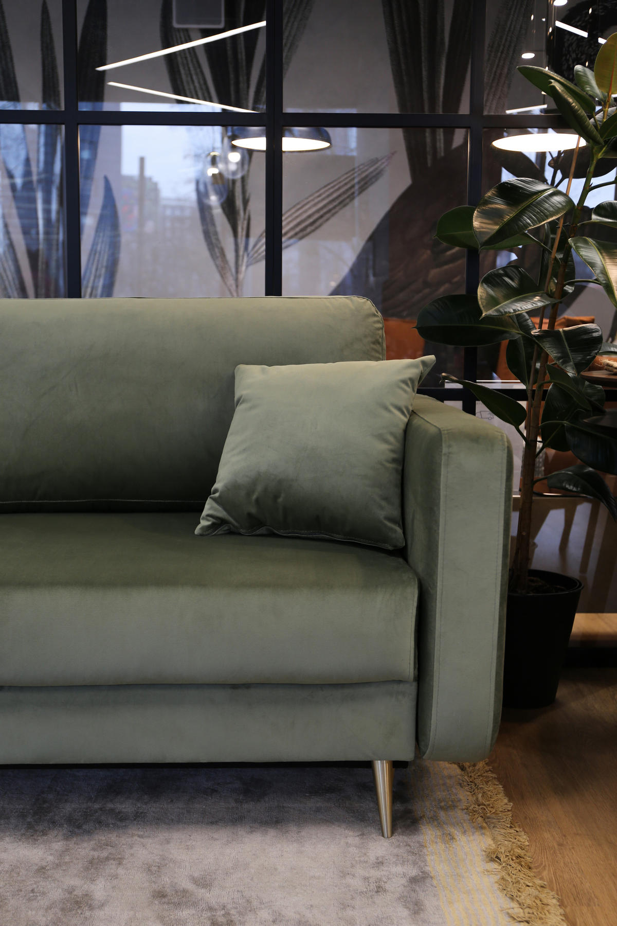 SCHLAFSOFA Valico Salbeigrün hydrophober Samt - Salbeigrün/Goldfarben, Textil/Metall (230/90/97cm) - Selsey
