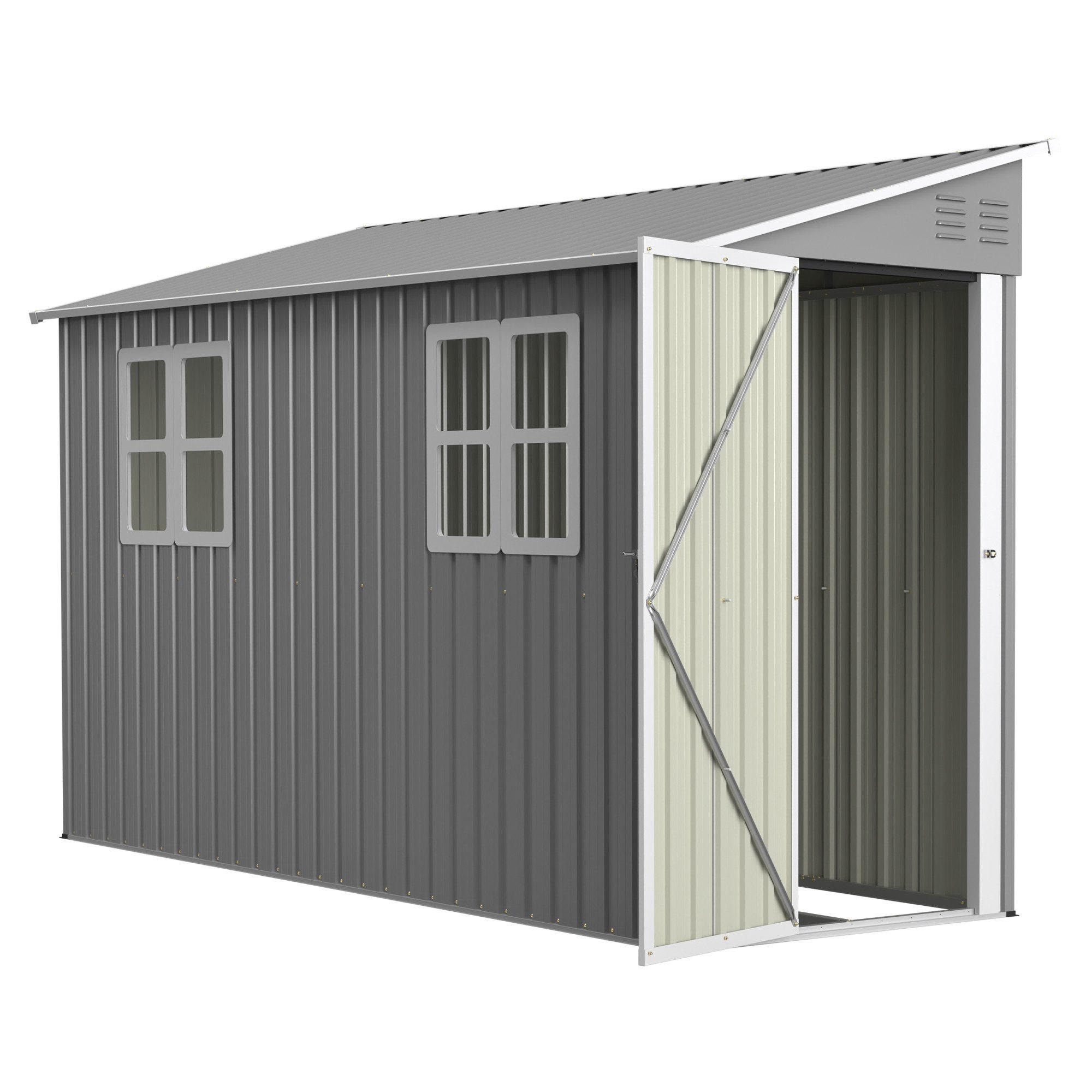 GERÄTEHAUS Metall-Anlehn-Geräteschuppen rostbeständig, wetterfest - Grau, Metall (280/110cm)