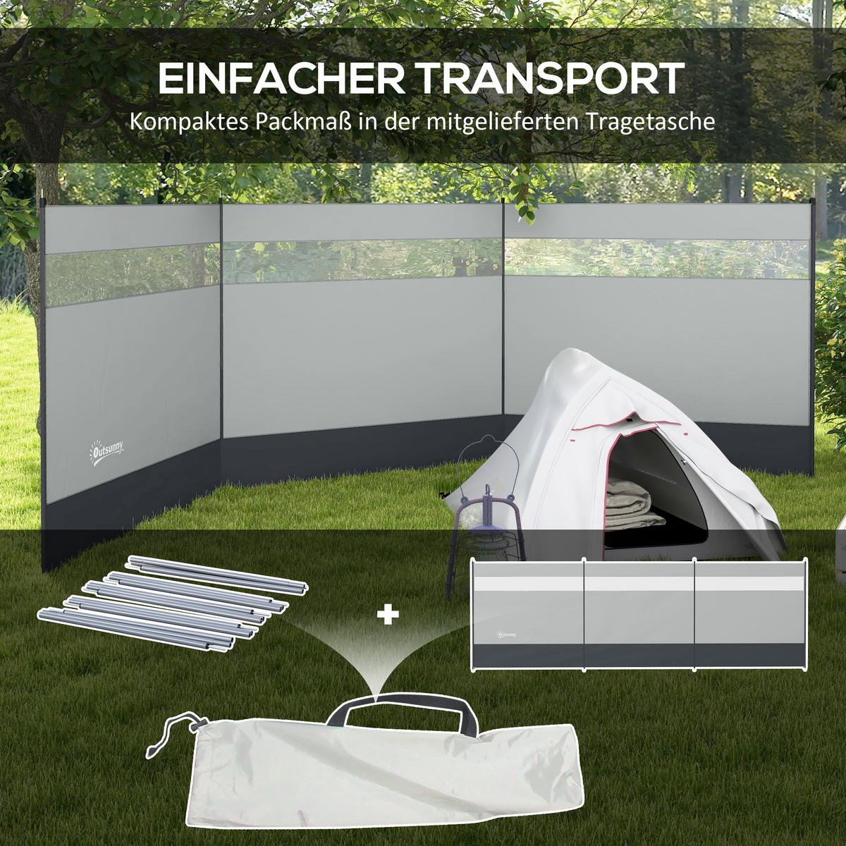 WINDSCHUTZ 3er Set Polyester Stahl Grau - Grau, Kunststoff (1/140cm) - Outsunny