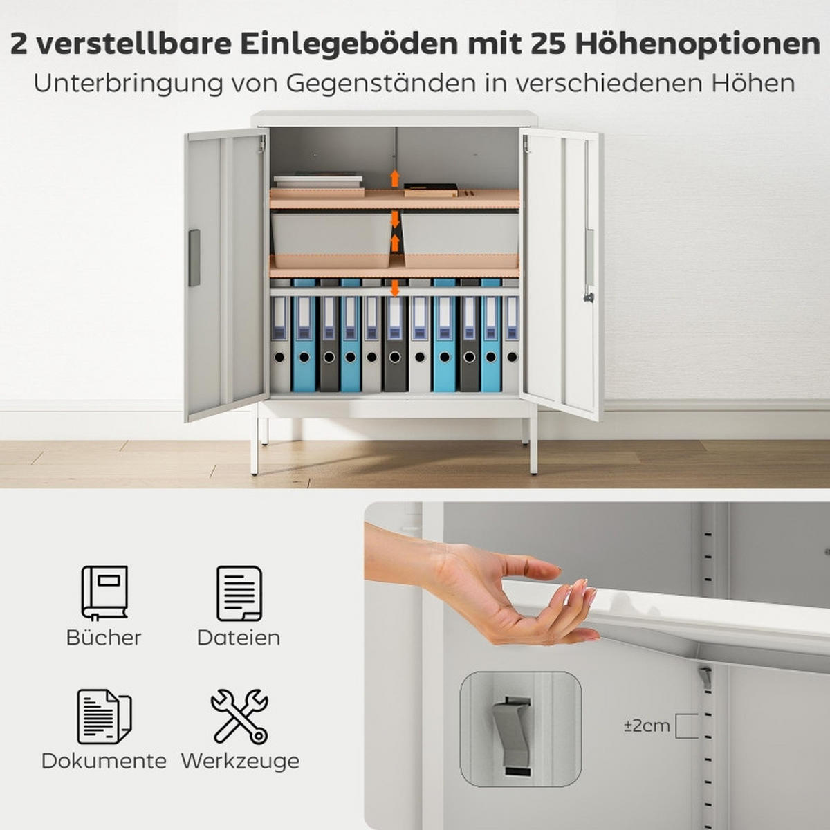 AKTENREGAL DE-38035 80/40/100 cm mit verstellbaren Regalen Weiß - Weiß, Metall (80/100/40cm) - ComfortXL