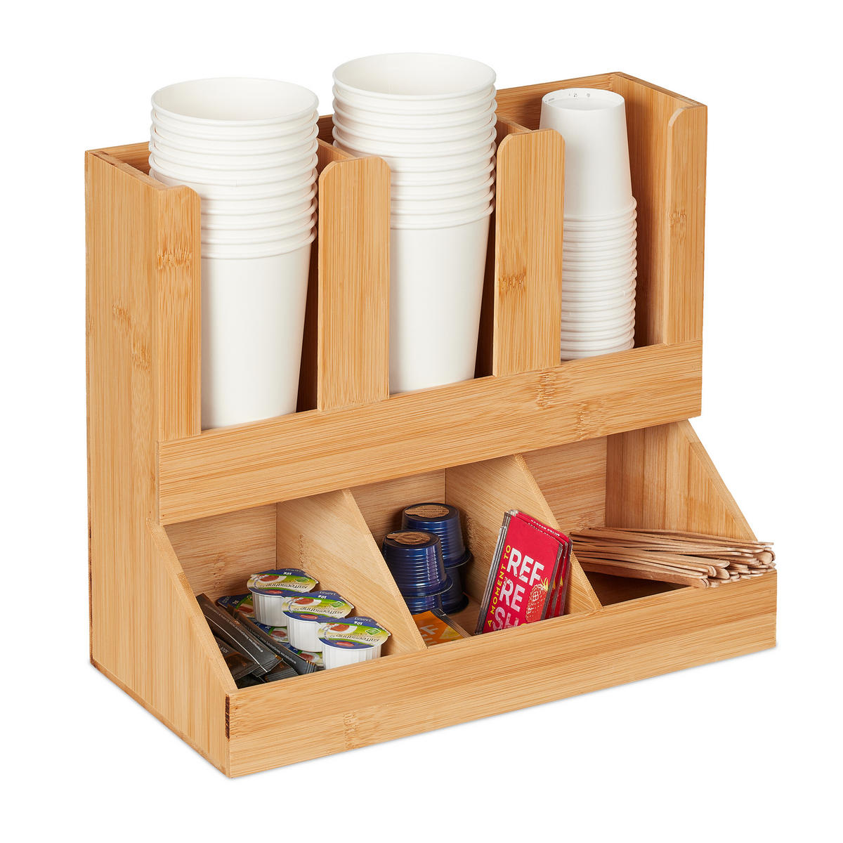 KAFFEE Organizer - Hellbraun, Holz (34.5/29.5/17cm) - Relaxdays