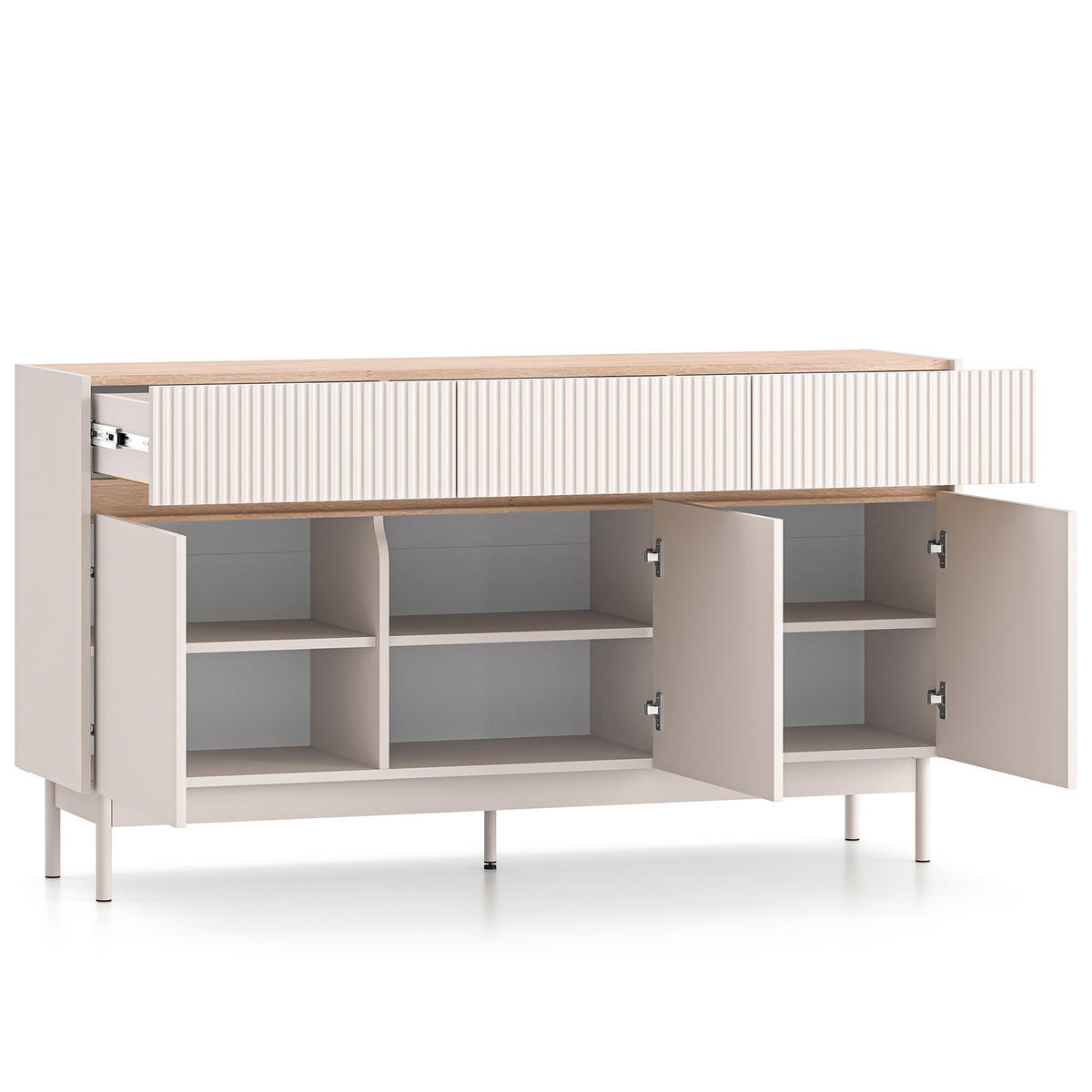 KOMMODE NALIA, Creme/Eiche - Eichefarben/Creme, Holzwerkstoff/Metall (154/85/40cm) - KONSIMO®