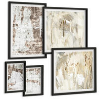 BILDER SET 5er Set - 50x50 cm & 20x30 cm & 40x60 cm Schwarzer Rahmen - Abstrakte Muster, weiß, braun - Schwarz, Kunststoff (40/60cm) - TULUP
