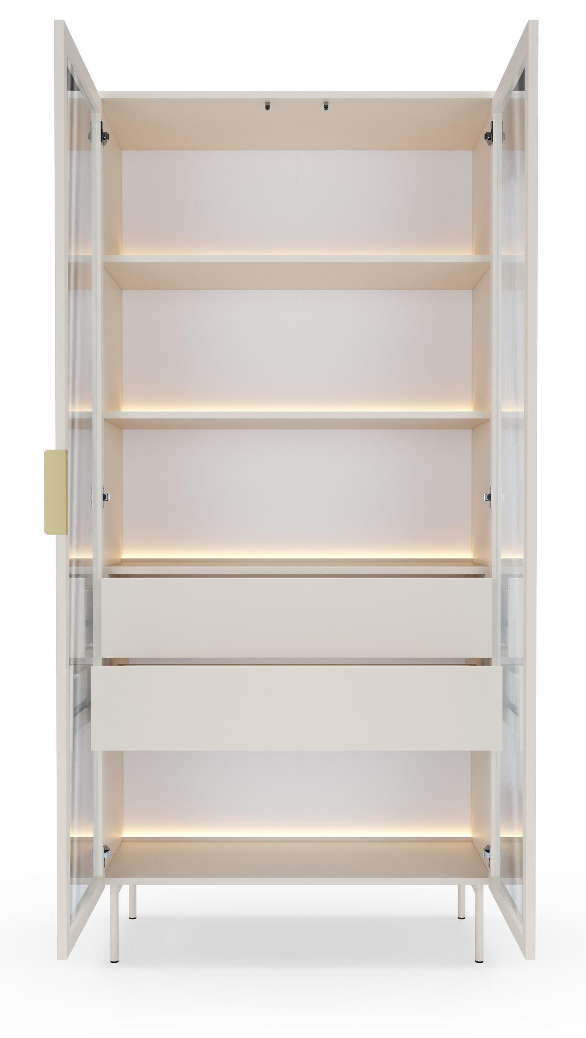 VITRINENSCHRANK 90 cm mit LED Senzia, 2 Türen, Schubladen, Kaschmir - Kaschmir, Holz (92/195/39cm) - Emporius