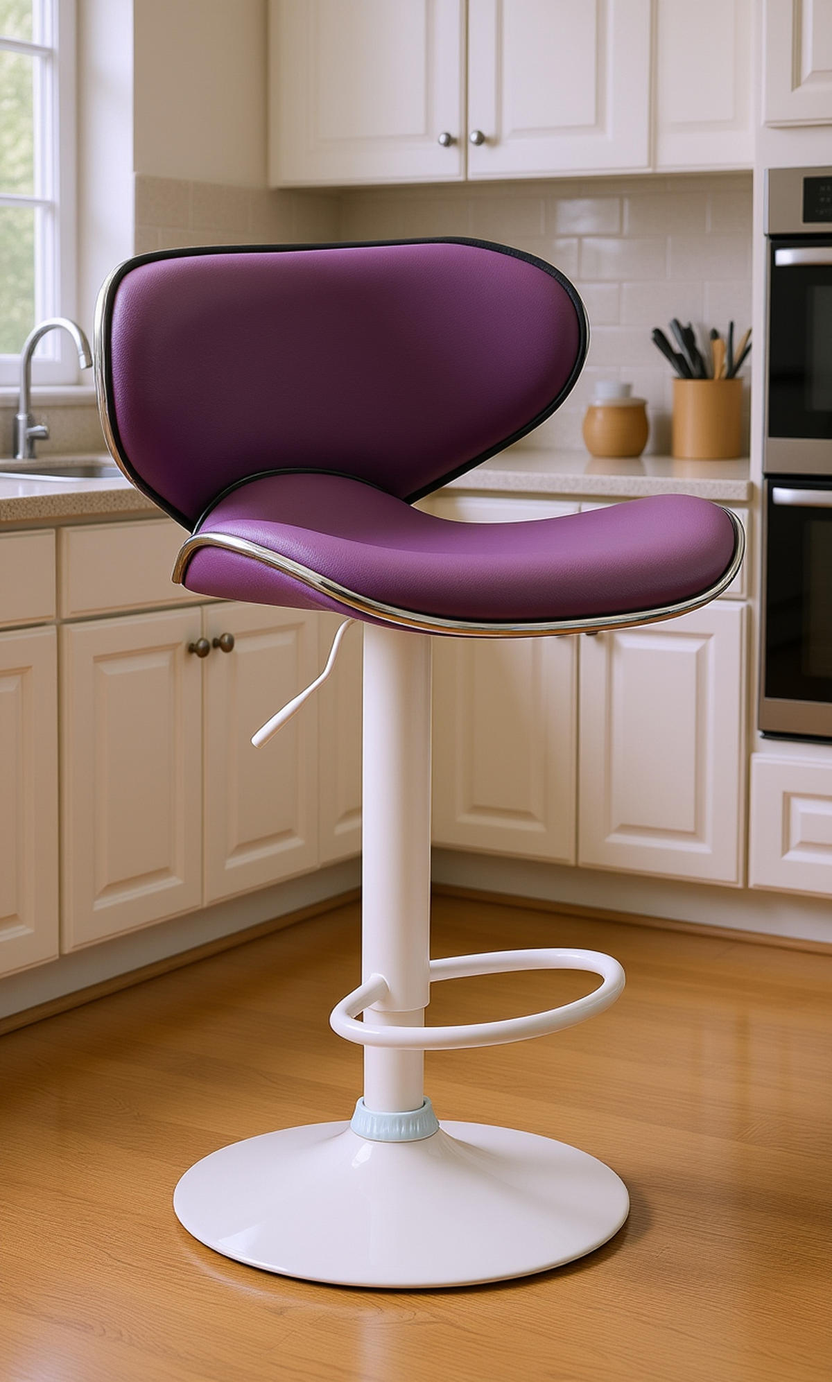 BARHOCKER 2er Set Las-Mallorcas Kunstleder weiß lila - Lila/Weiß, Kunststoff/Metall (46/108/49cm) - TPFLiving