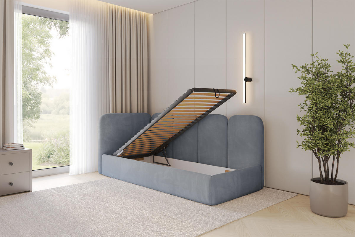 EINZELLBETT Jugendbett mit Bettkasten und Matratze H3/H4, Rechts - VELY 80x200 Grau - Blaugrau, Holzwerkstoff/Textil (80/200cm) - ALTDECOR